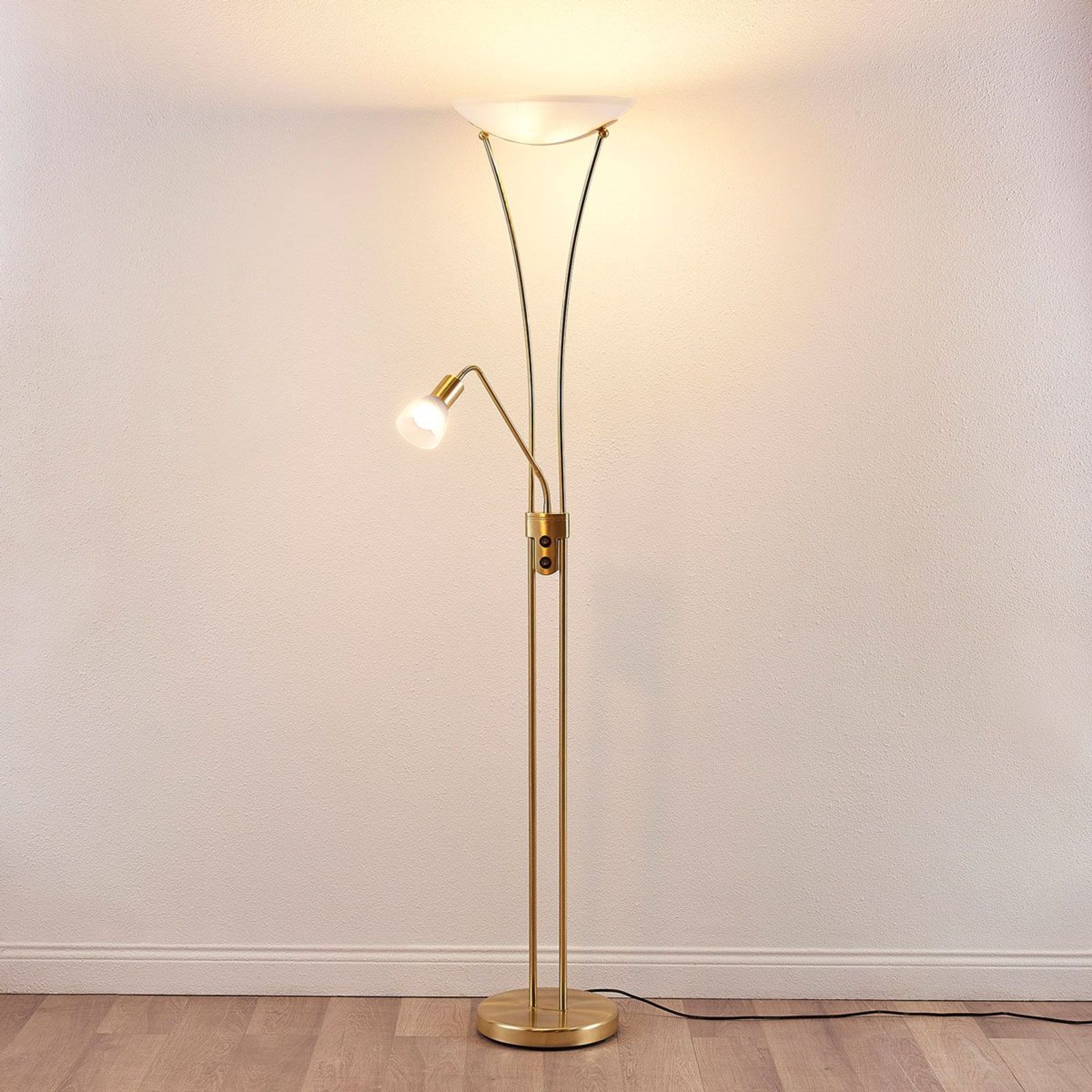 Felicia Floor Lamp Brass/White - Lindby