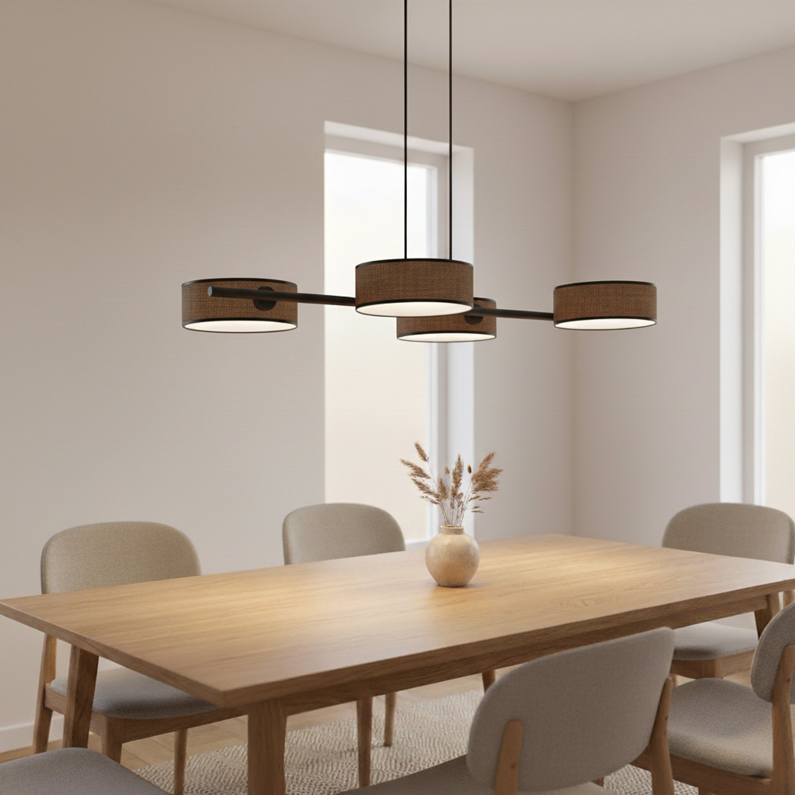 Висяща лампа Drumz 4, кафява, плат/стомана, дължина 80 cm, E14 Висяща лампа Drumz 4, кафява, плат/стомана, дължина 80 cm, E14