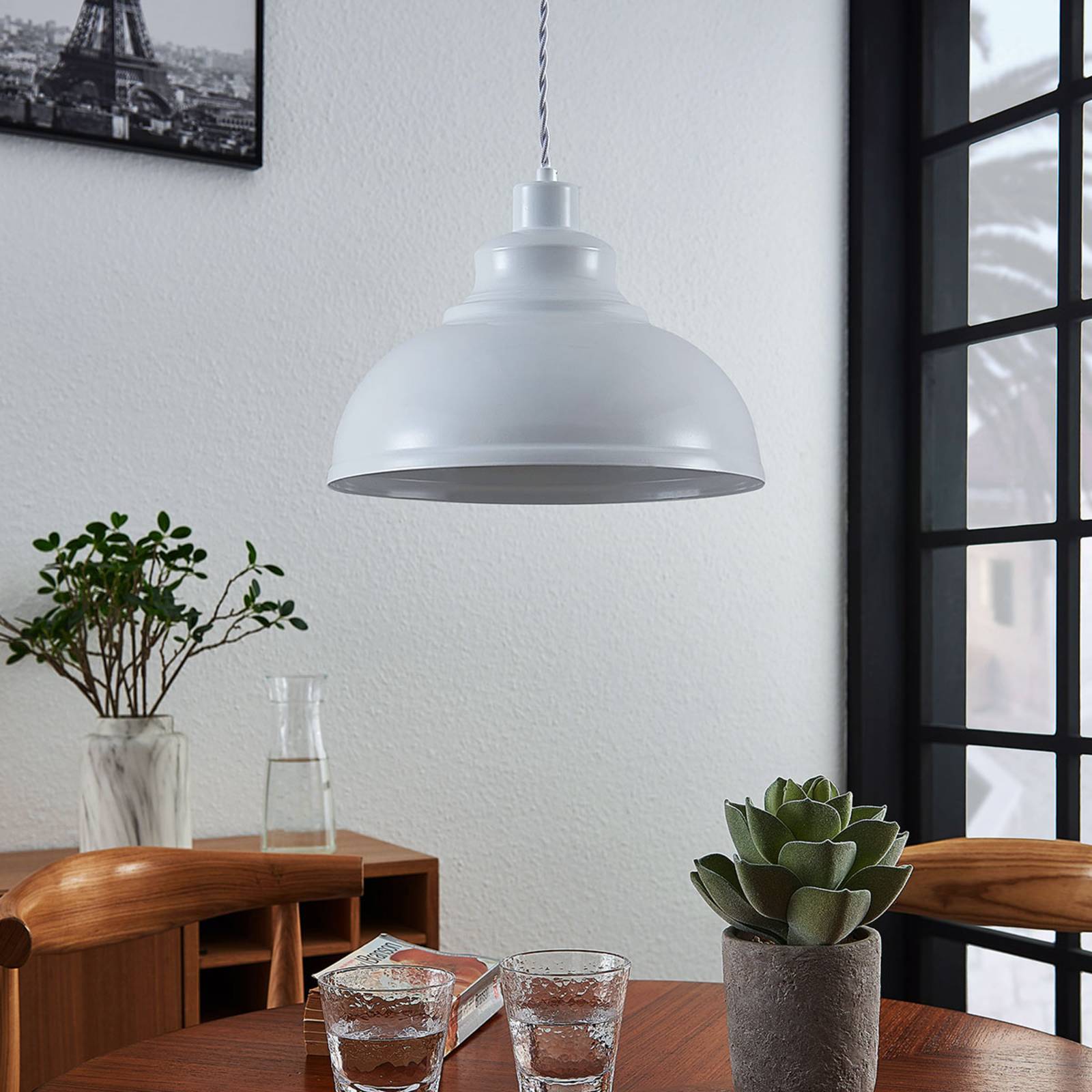 Lampa wisząca Lindby Albertine, 29 cm, biały, metal