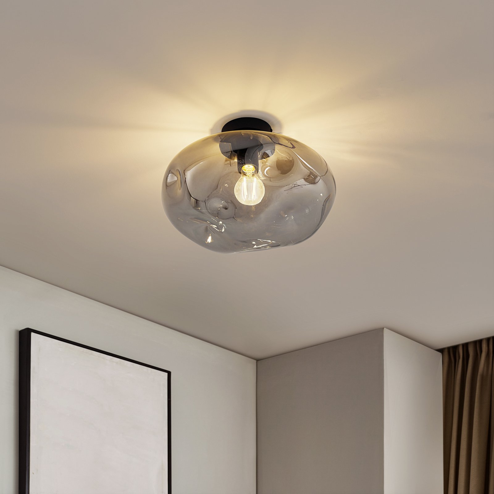 Plafoniera Lindby Lelia, grigio fumo, vetro, Ø 35 cm