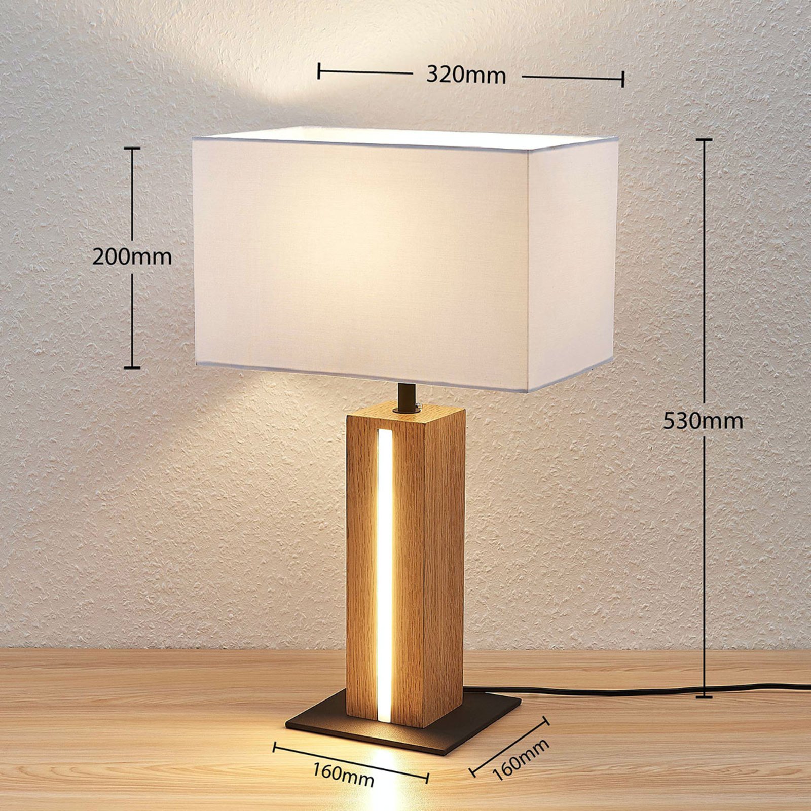 Garry Square Stolní Lampa White/Wood - Lindby
