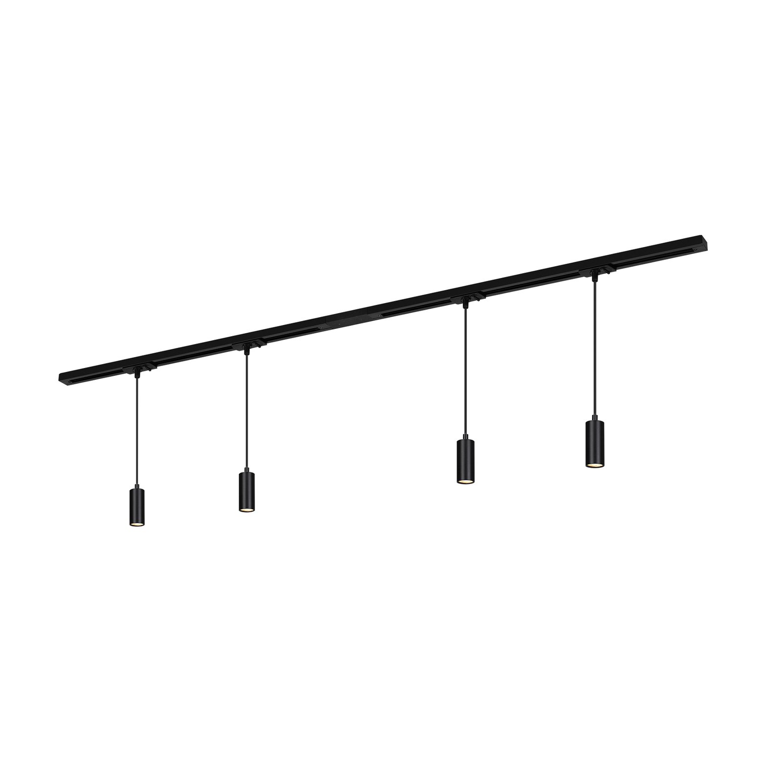 Système de lampes LED sur rail HV, suspension, noir, 4 lampes, 1,5m de long