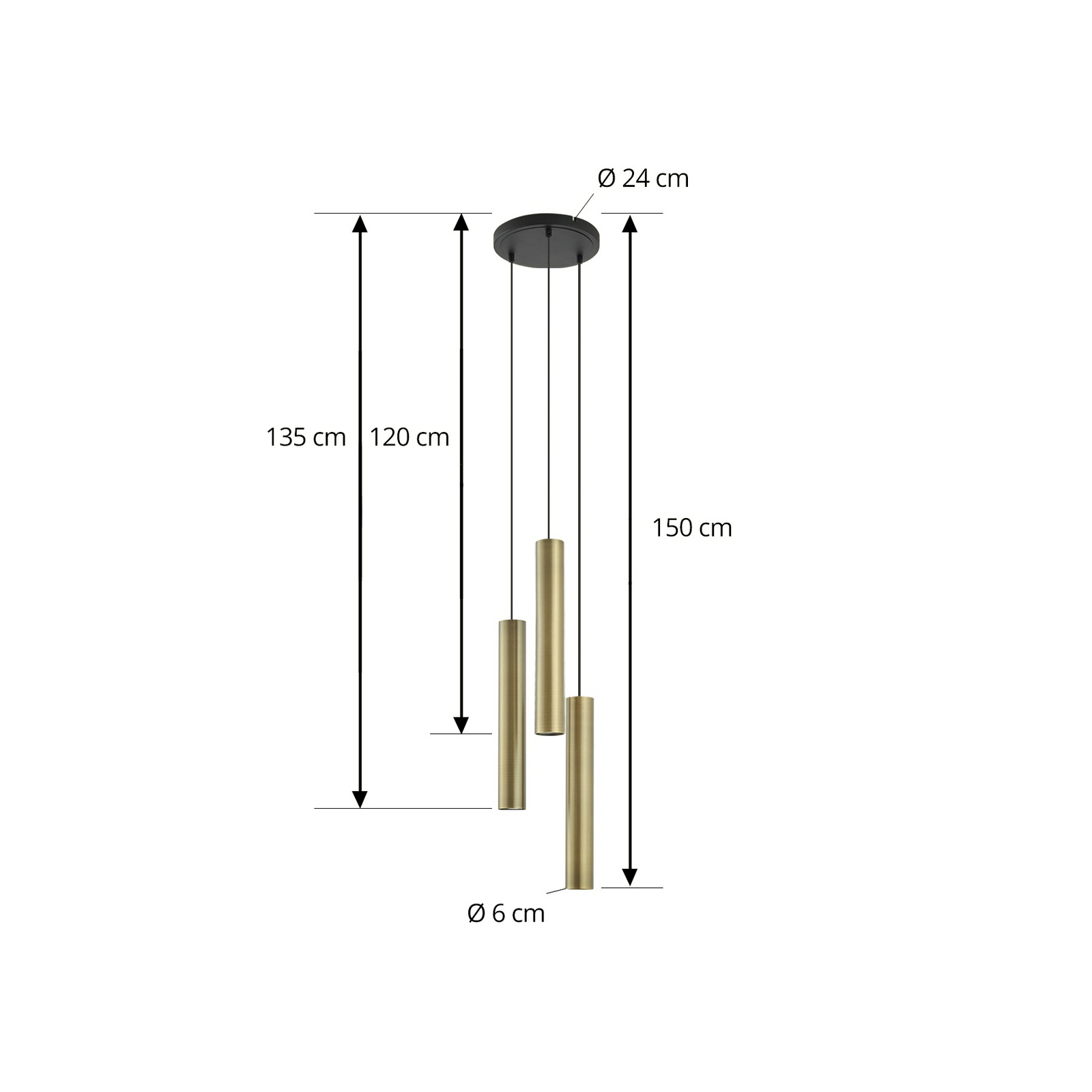 Lampada a sospensione Lindby Joffrey, Ø 24 cm, ottone, a 3 luci, GU10