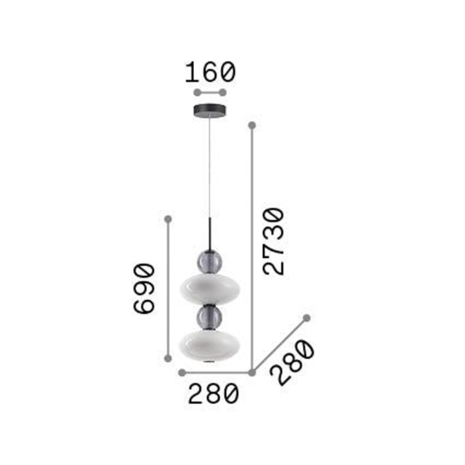 Luminária pendente LED Ideal Lux Lumiere-2, vidro opalino/cinzento