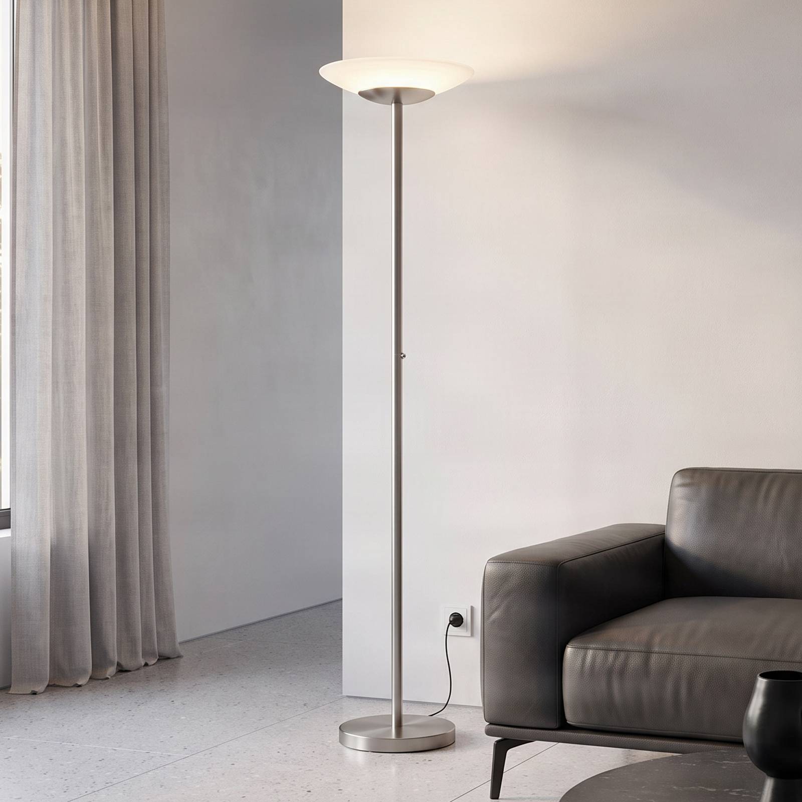 Lindby LED-gulvlampe Ragna, nikkel, metall, dimbar