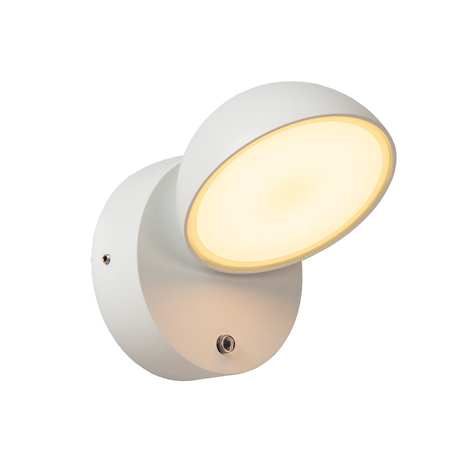 Finn LED wall light, white, metal, IP54, day/night sensor