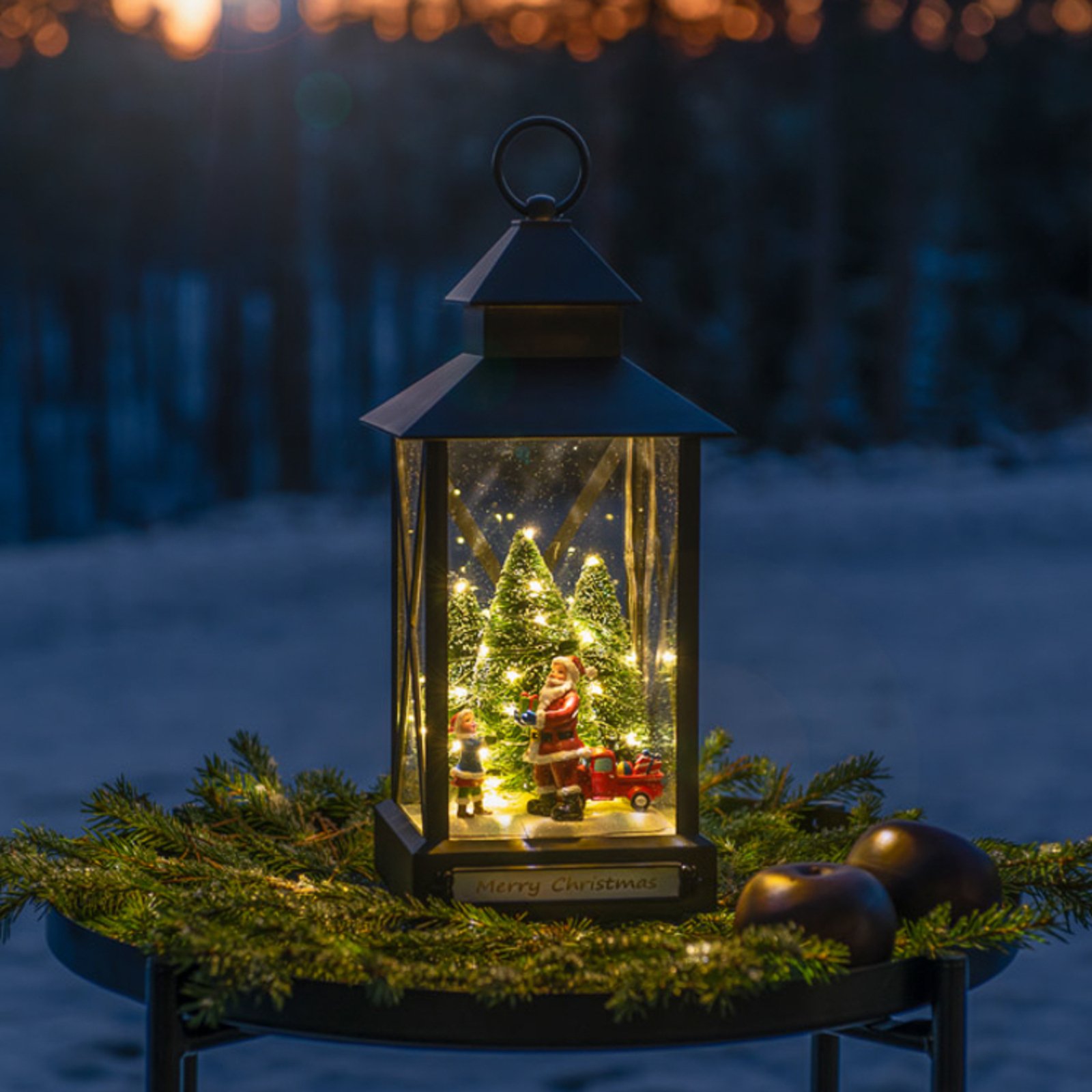 LED-Dekolaterne Weihnachtsmann schwarz IP44 32cm
