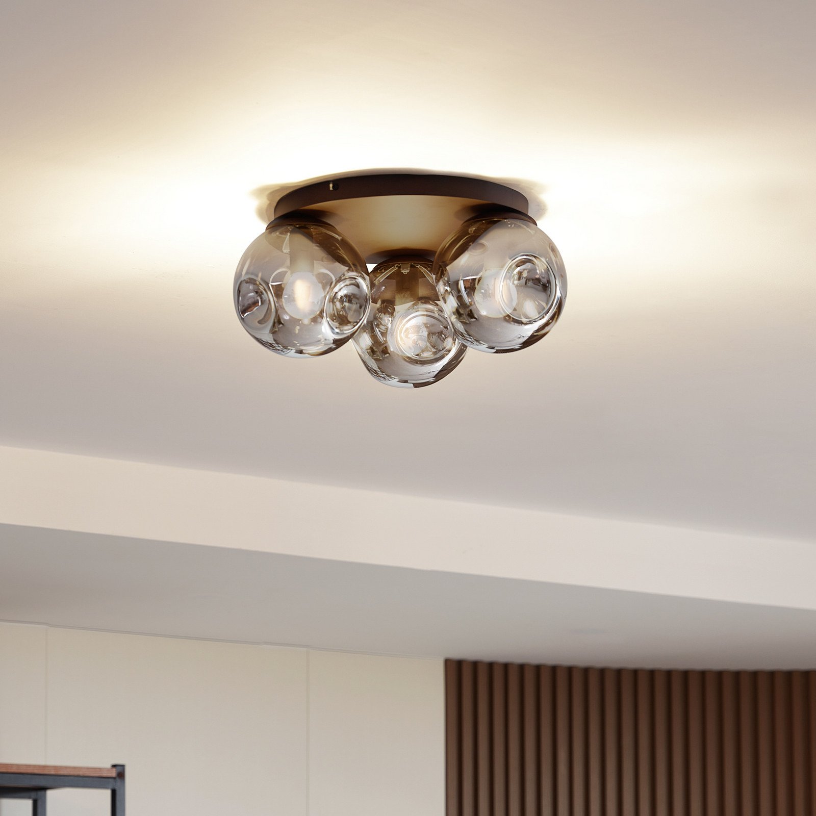 Plafonieră Lindby Valentina E14 gri sticlă Ø 366 cm - Camera de zi / sufragerie - design - gri fumuriu cafea