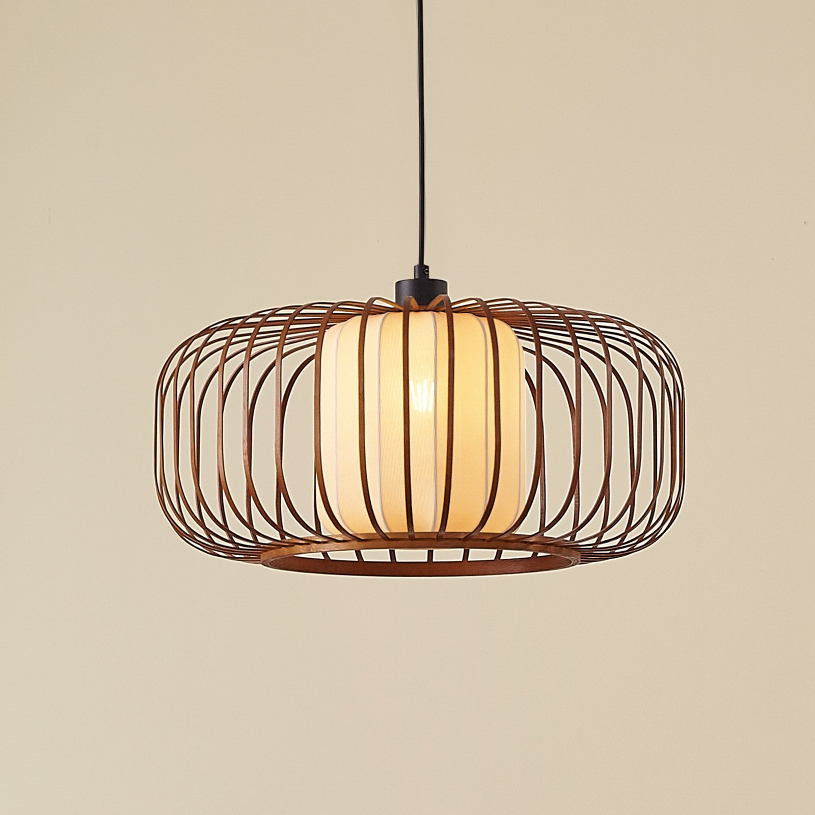 Lindby Davella pendant light, Ø 50 cm, bamboo, textile