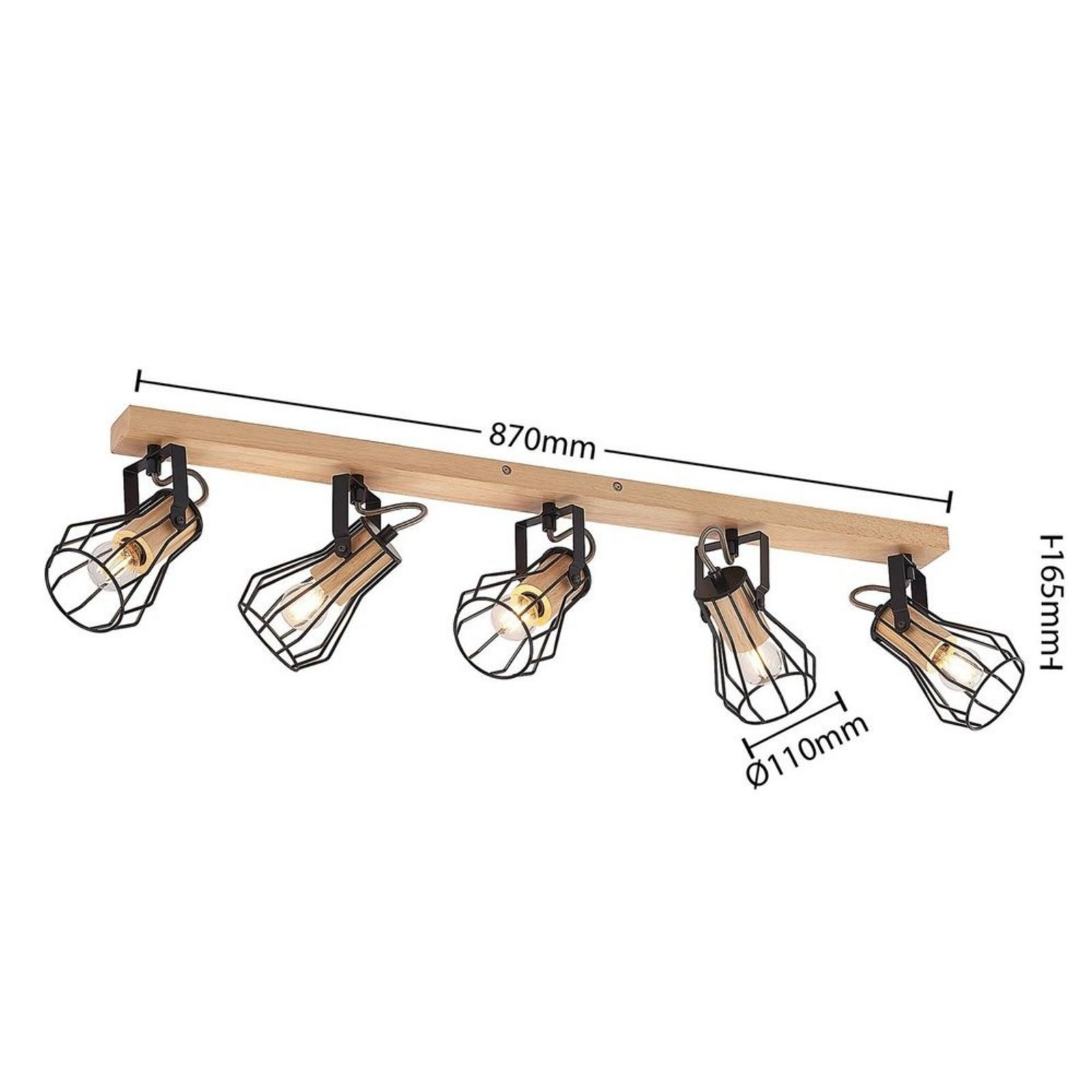 Courtney 5 Plafonieră Black/Wood - Lindby