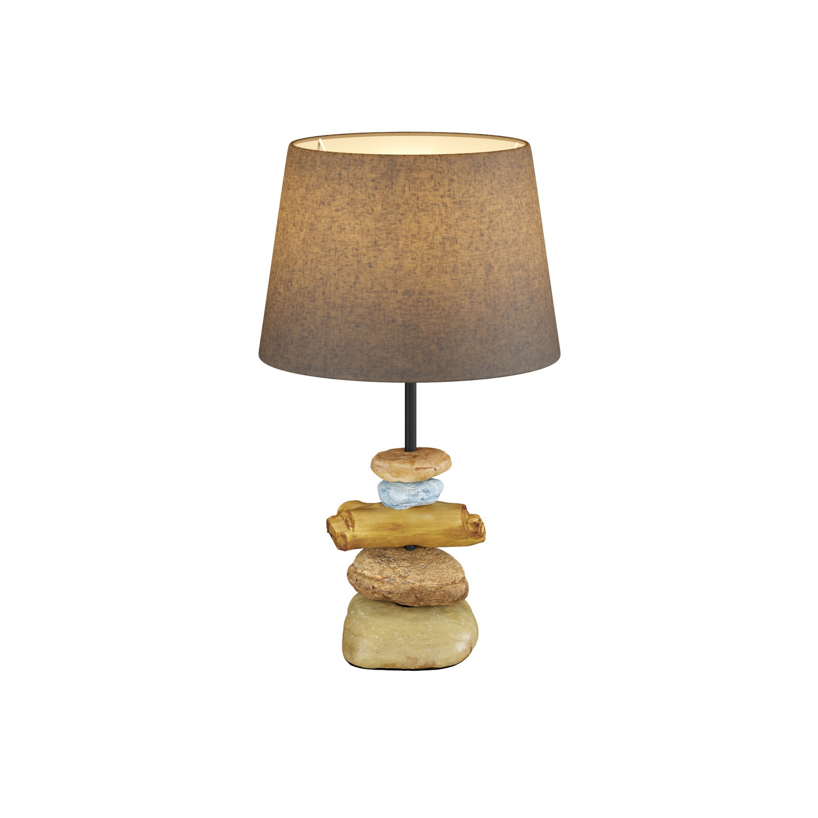 Bordlampe Vera, stoffskjerm og steindeko, 38 cm