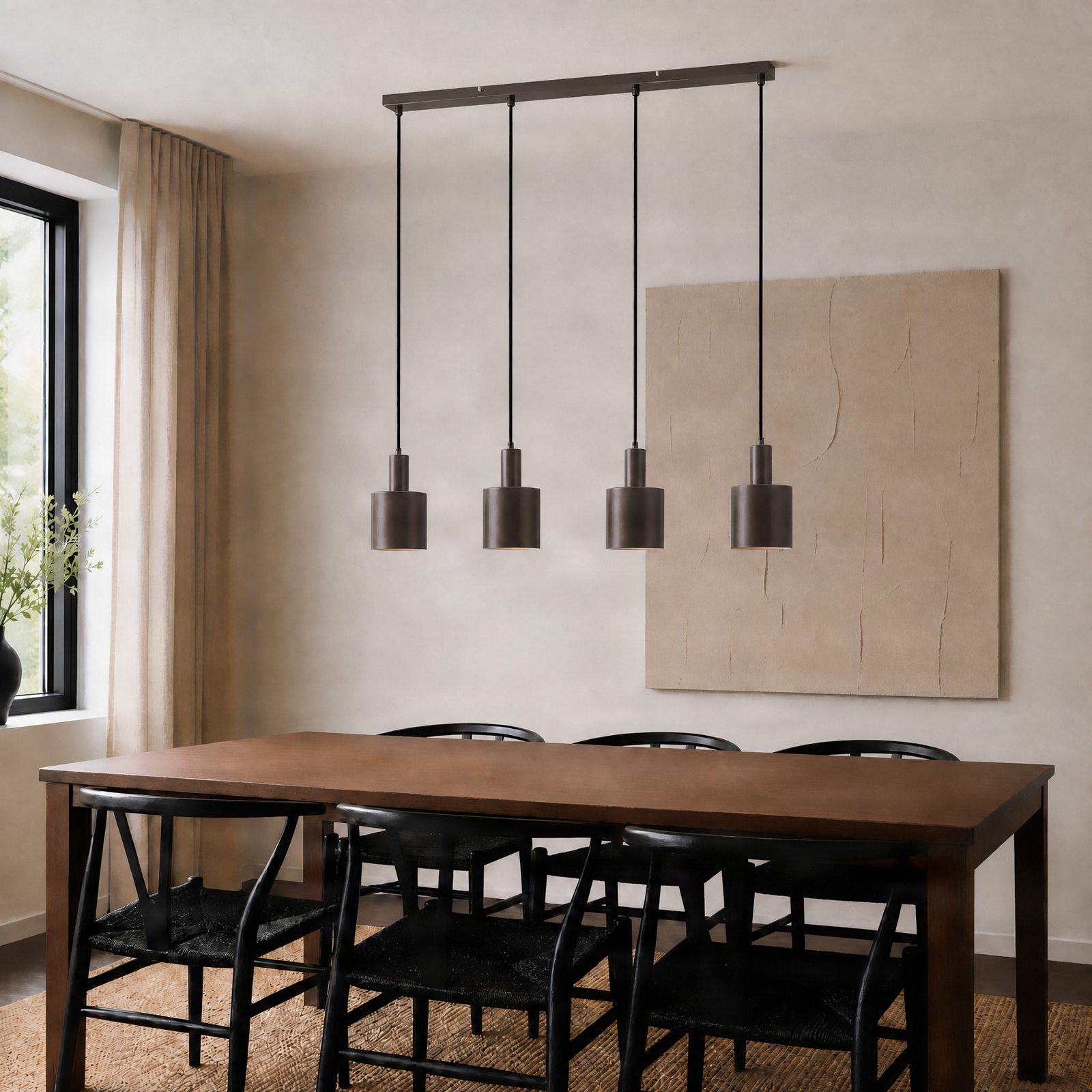 Suspension Lindby Ovelia, marron, à 4 lampes, métal, E27