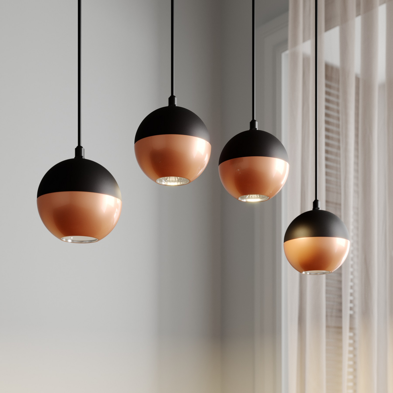 HELAM Lampă suspendată Midnight în negru/cupru 4 becuri lungă - Camera de zi / sufragerie - Modern - negru cupru - Metal