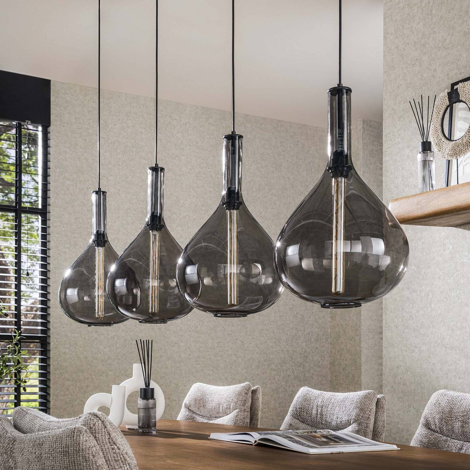 Lampa wisząca Droppone, 4-punktowa, dymny szary, szkło, E27