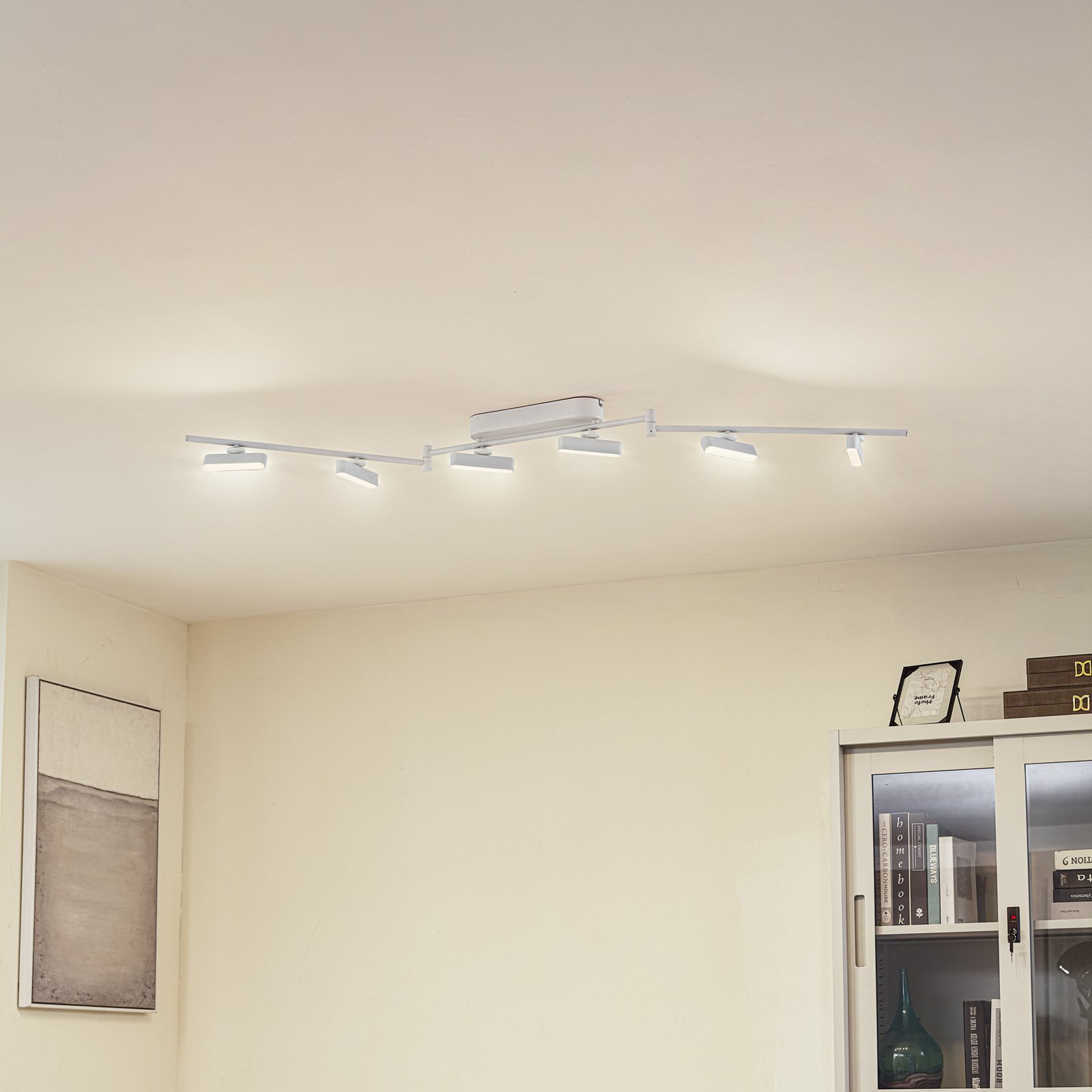 Lindby LED-Strahler Eldrin, weiß, 26,7W, 6-flg., 150cm