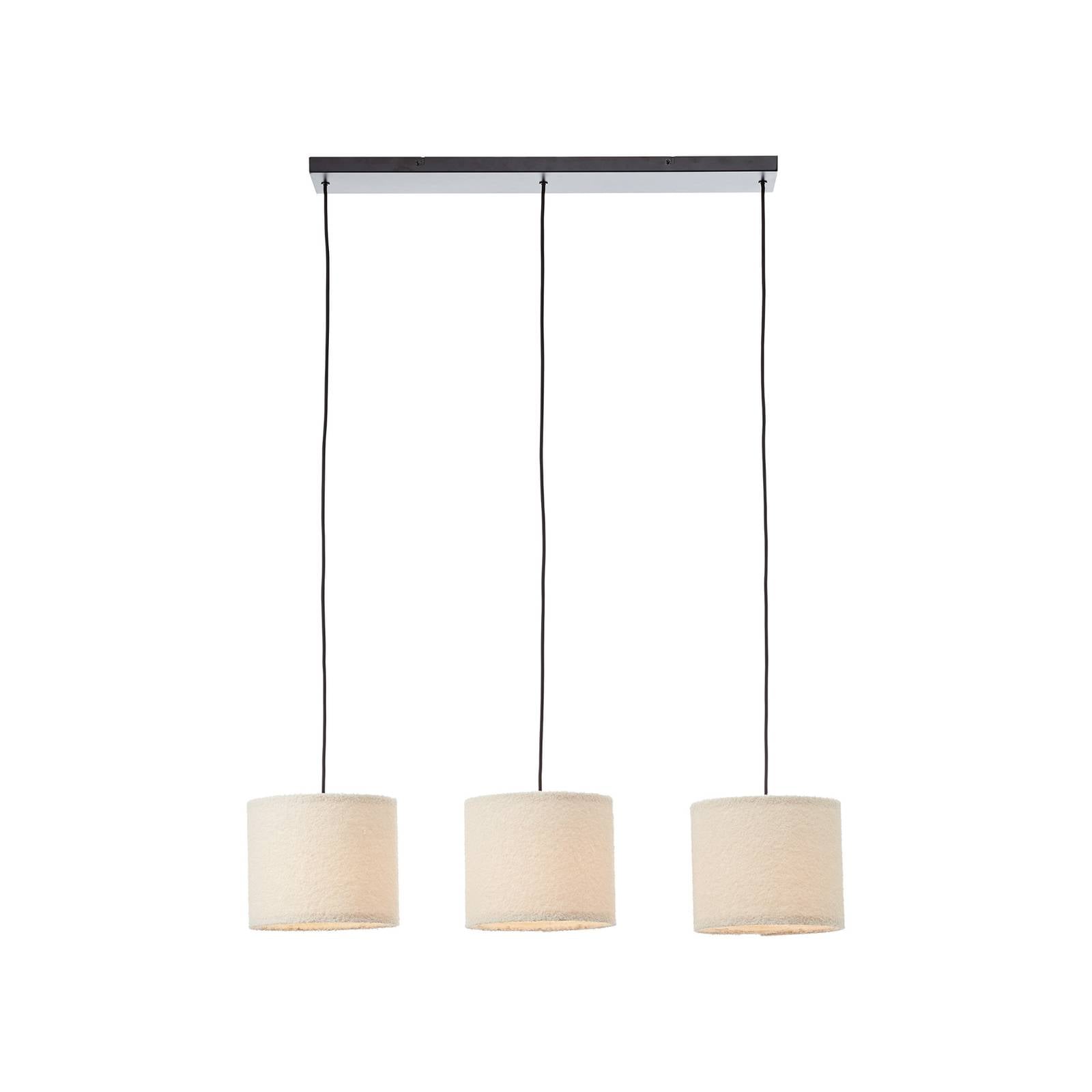 Hängeleuchte Teddy, Länge 98 cm, beige, 3-flg., Stoff/Metall