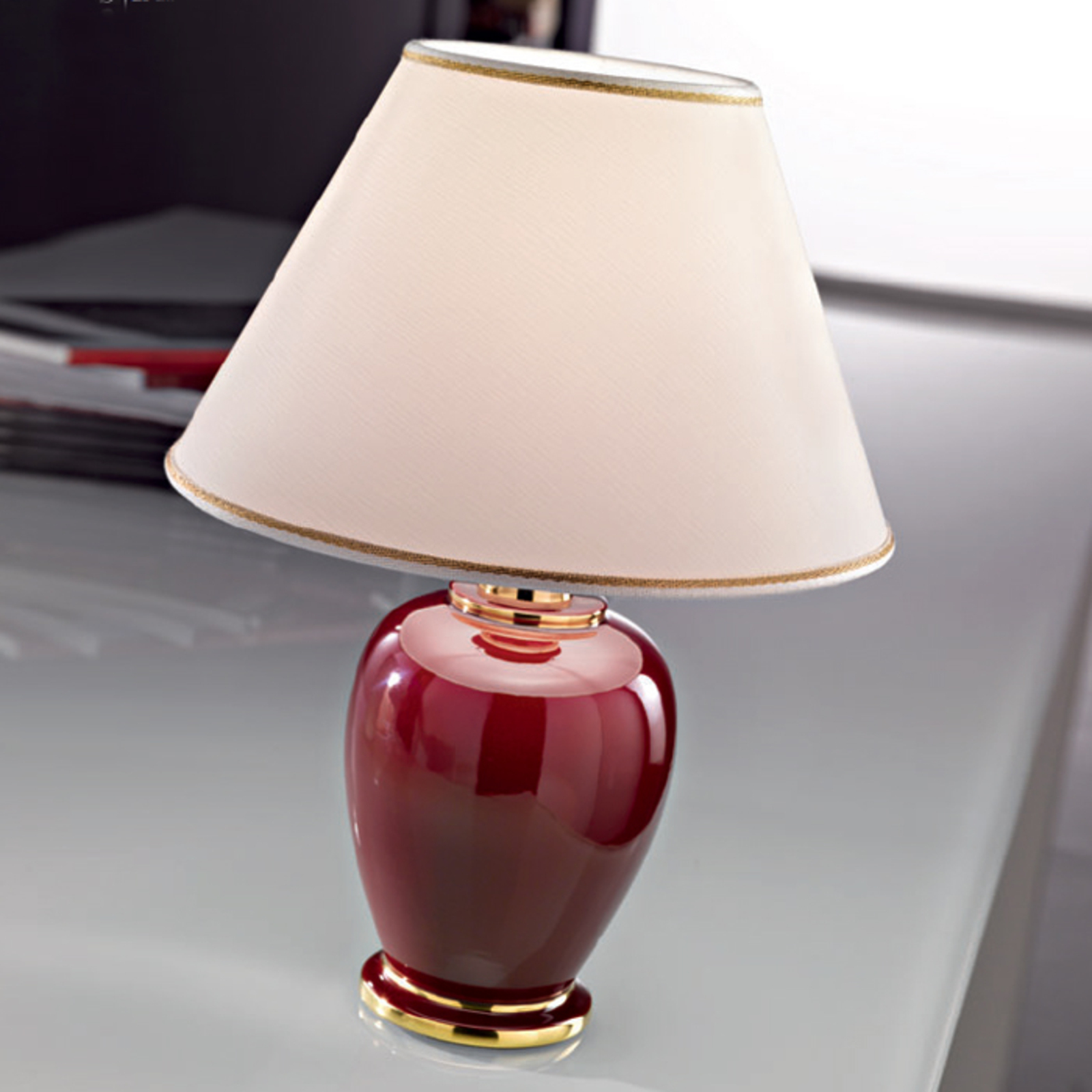 Austrolux Tischlampe Giardino Bordeaux, Keramik, 24 Karat