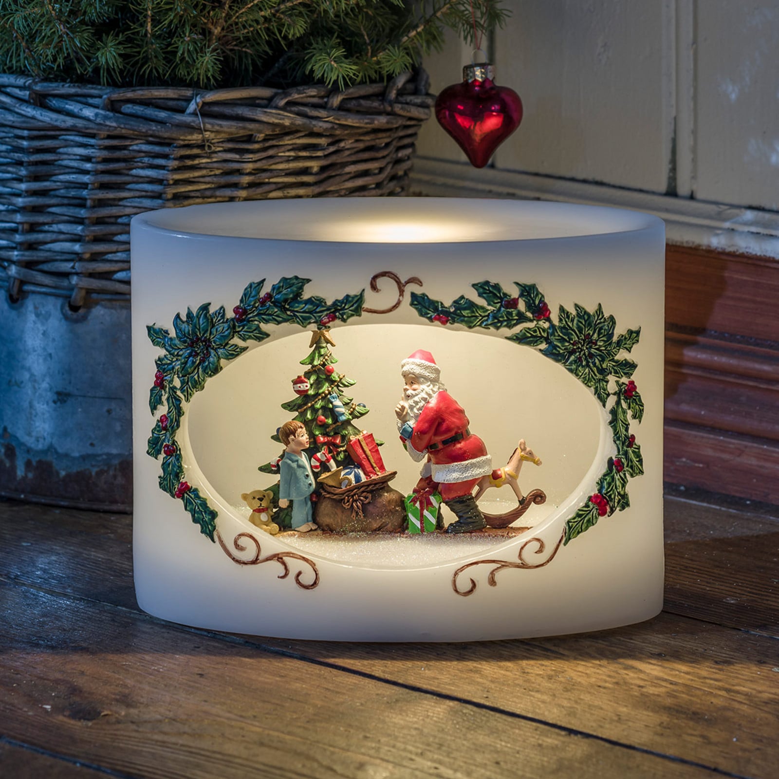Konstsmide Christmas Svijeća od pravog voska LED Djed Mraz s djetetom - bijela, raznobojna