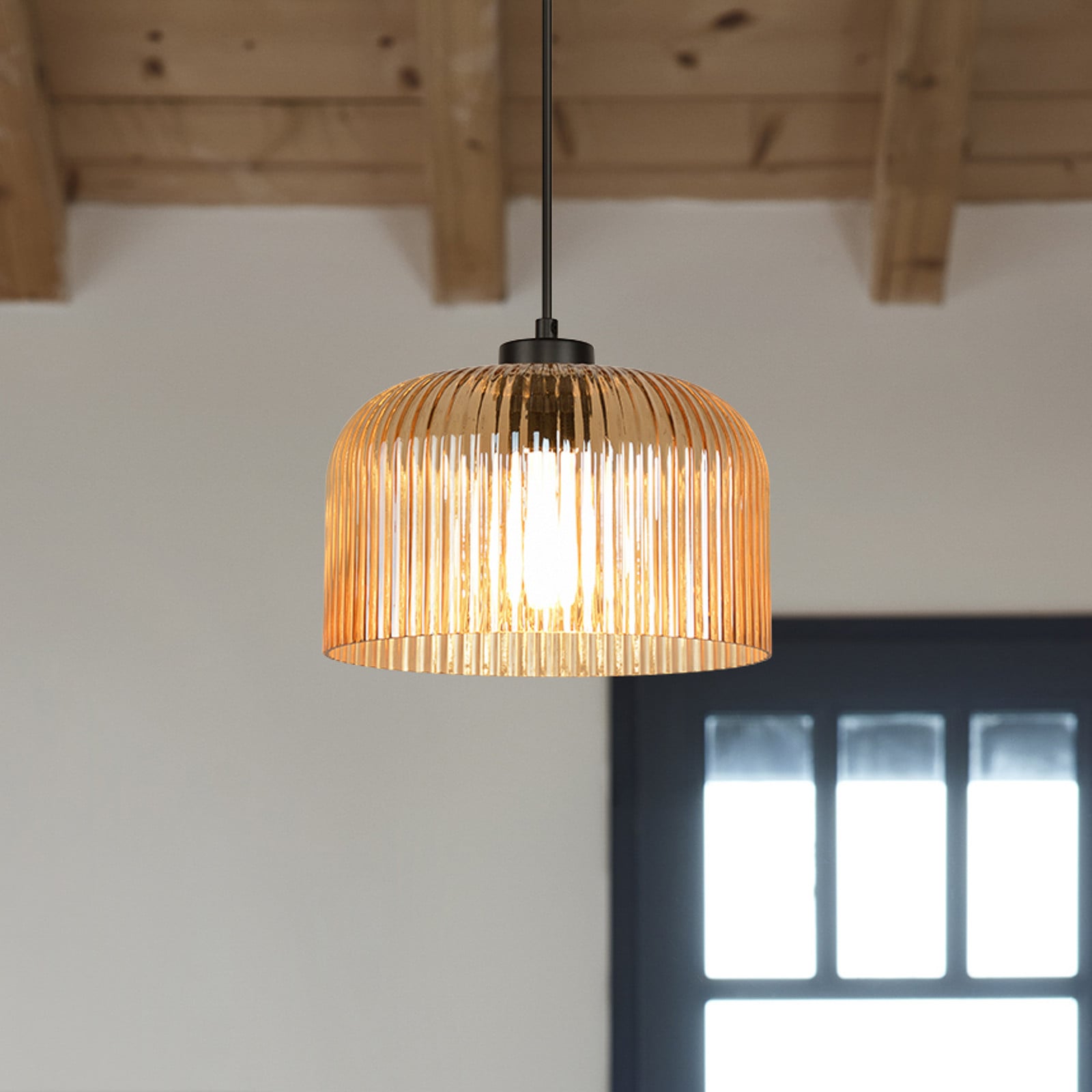 COREP Lampă suspendată Luigi culoare chihlimbar/negru Ø 25 cm sticlă - Camera de zi / sufragerie - Modern - chihlimbar negru