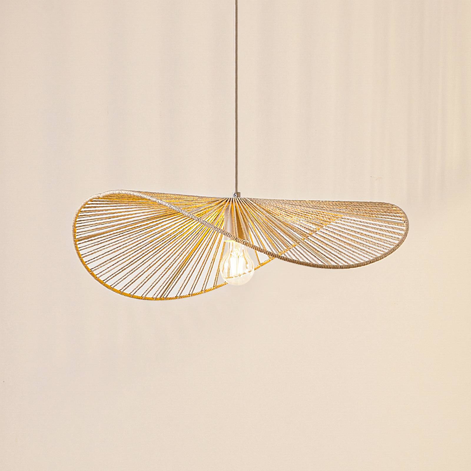 Żyrandol Lindby Valdorin, beżowy, papier, długość 75 cm
