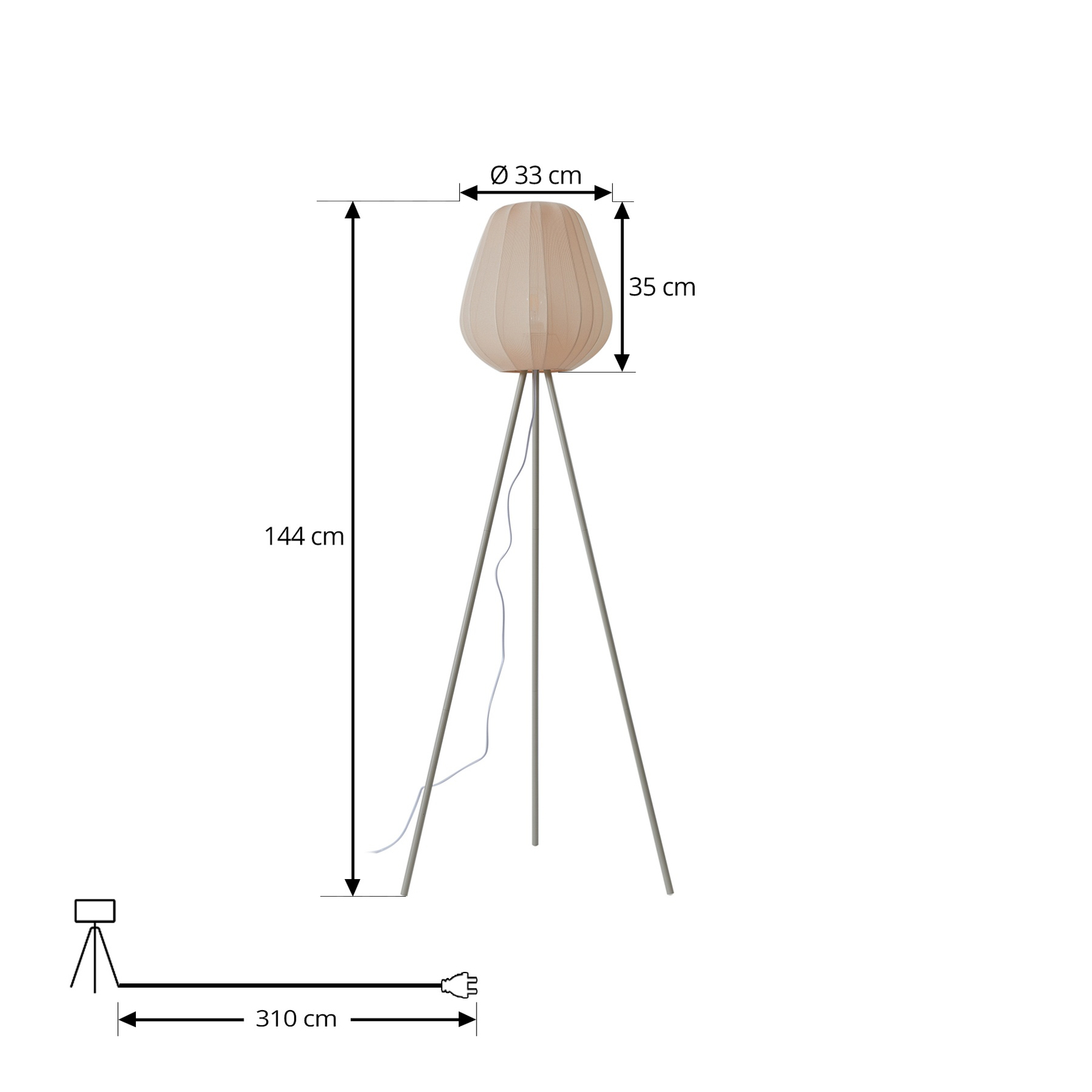 Lindby Helin gulvlampe, beige, tekstil, stativ, 144 cm, E27