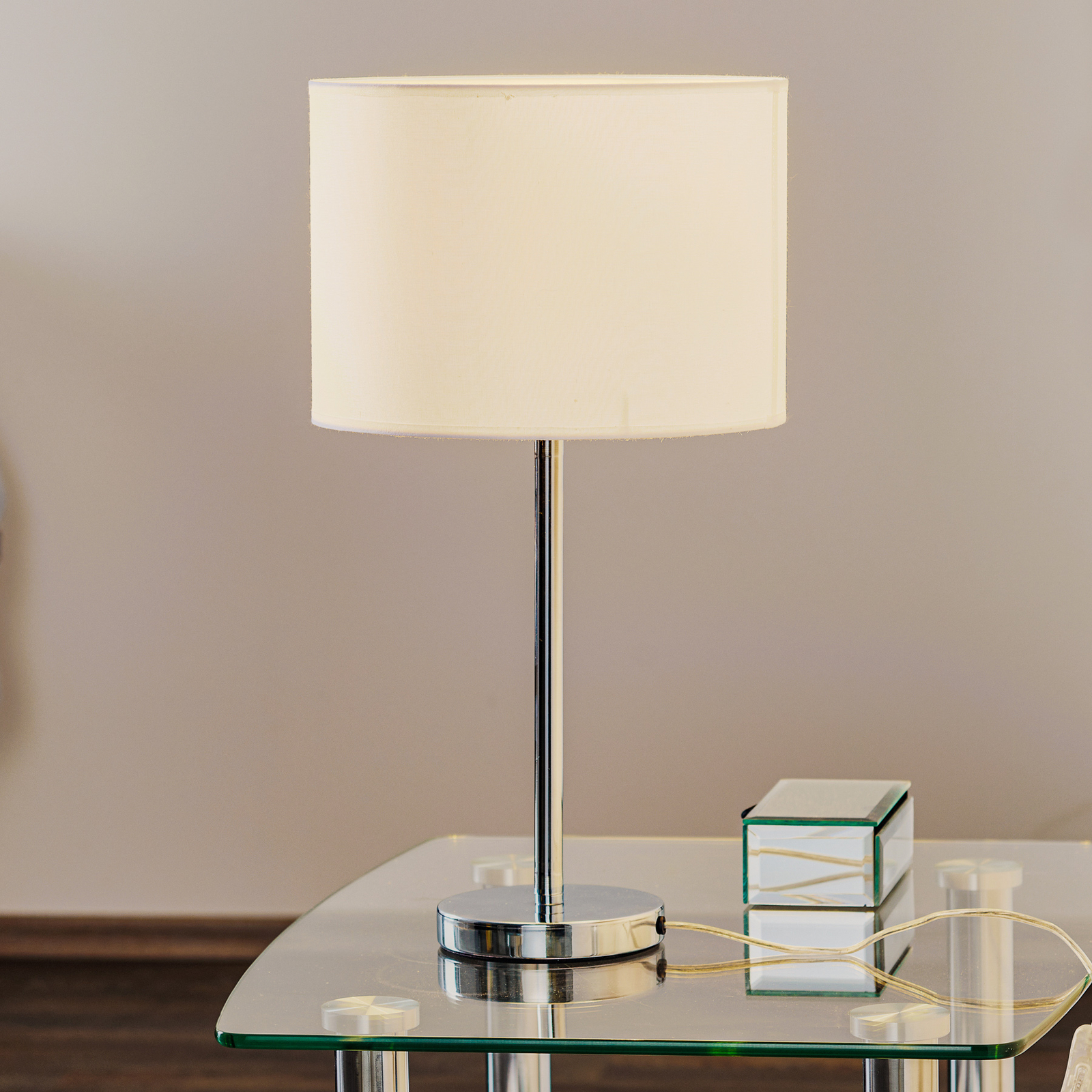 Lampe table Maarit abat-jour tissu blanche/chromée