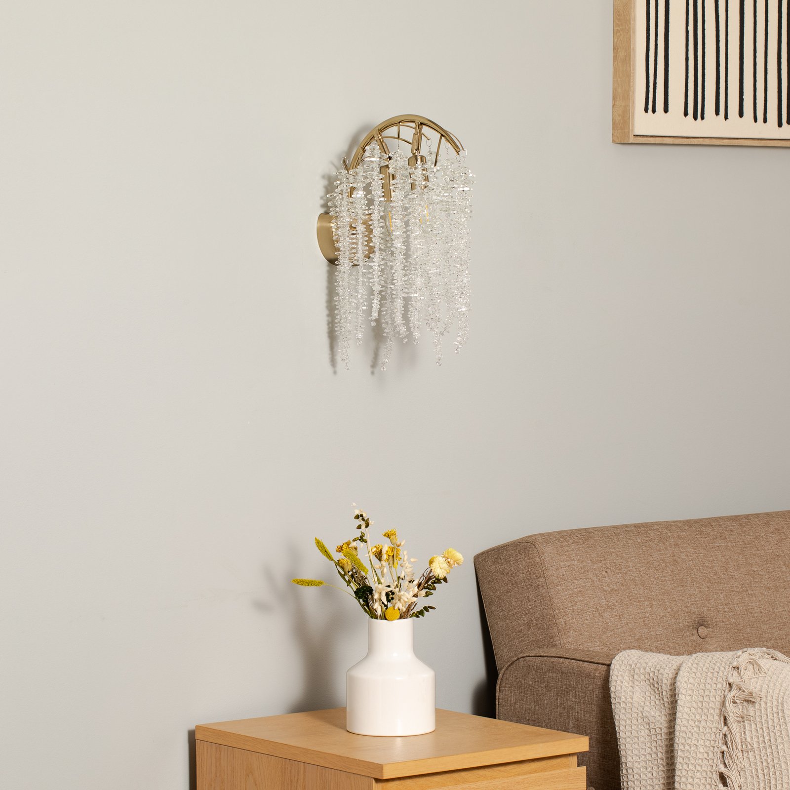 Wandlampe Grape, messing antik, Höhe 42 cm, Glas, 2-flammig