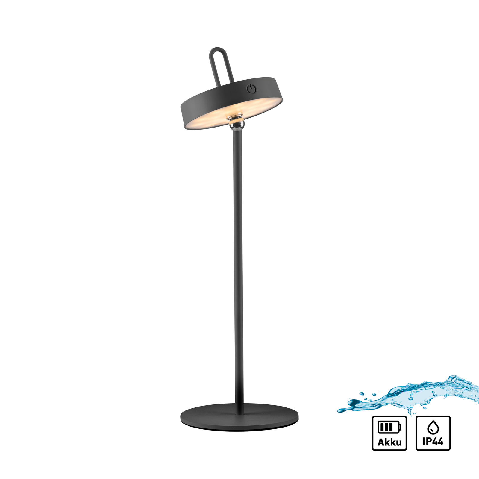 JUST LIGHT. Akumulatorowa lampa stołowa LED Amag, czarna, żelazo, IP44
