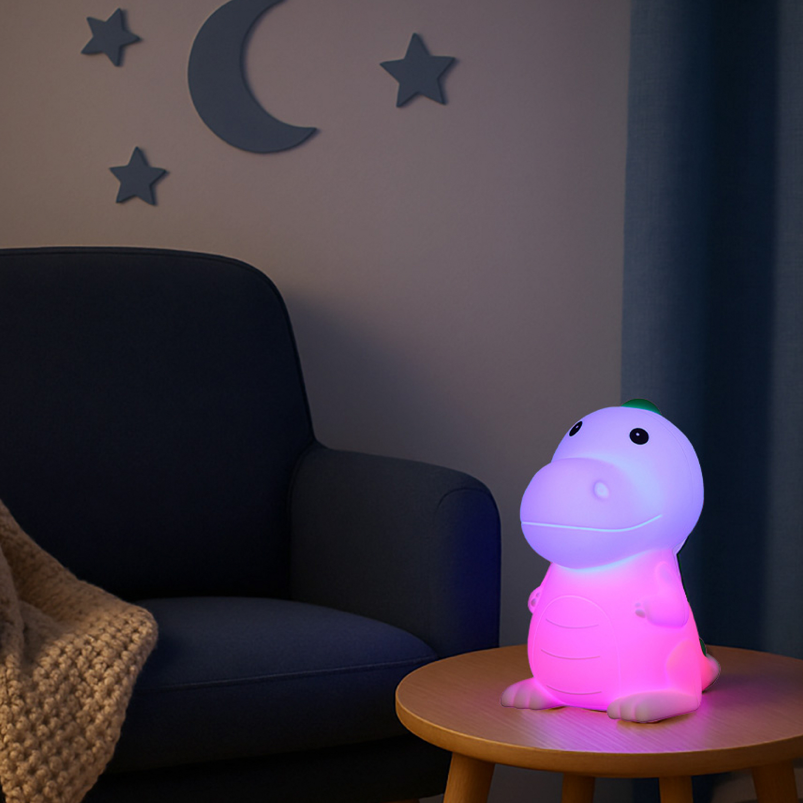 Lampe de chevet LED à accu Dinosauro, Dino, blanc, RVB, intensité variable