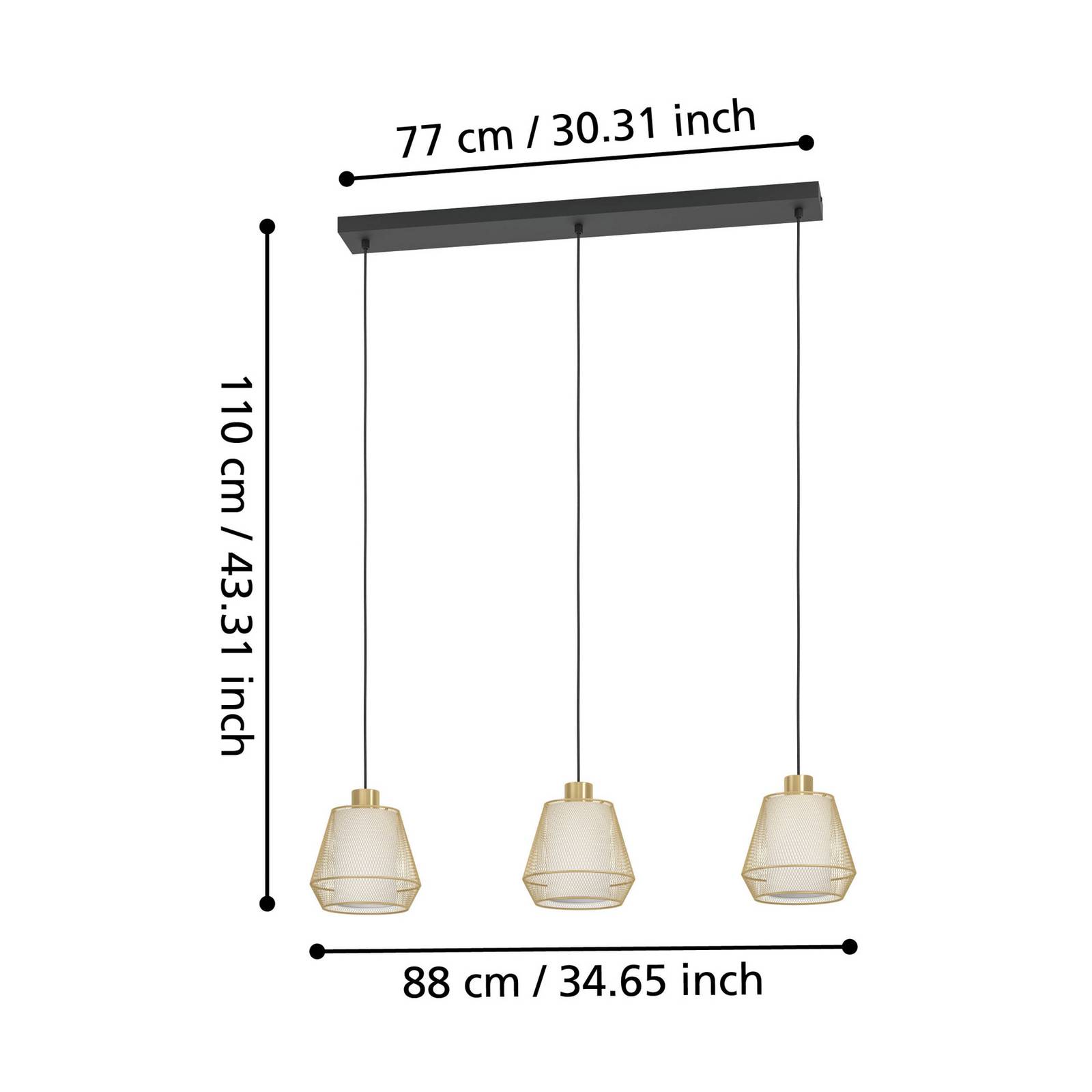  Eglo Lampa Wisząca Ciudadela, Czarny/mosiądz, 3-punktowa. 