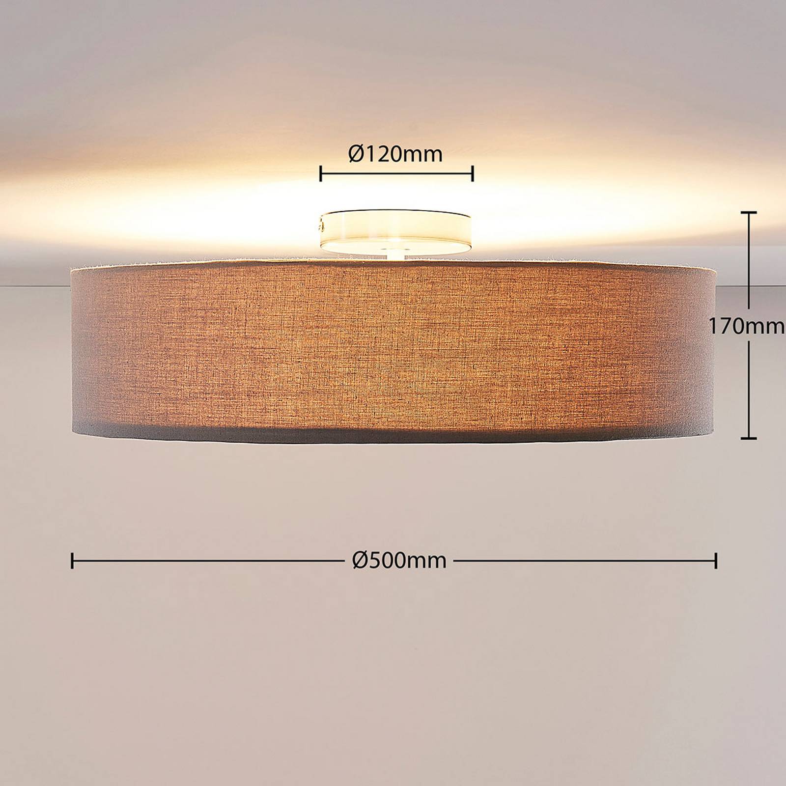 Lampa sufitowa Lindby Sebatin, Ø 50 cm, szary, tkanina, E27