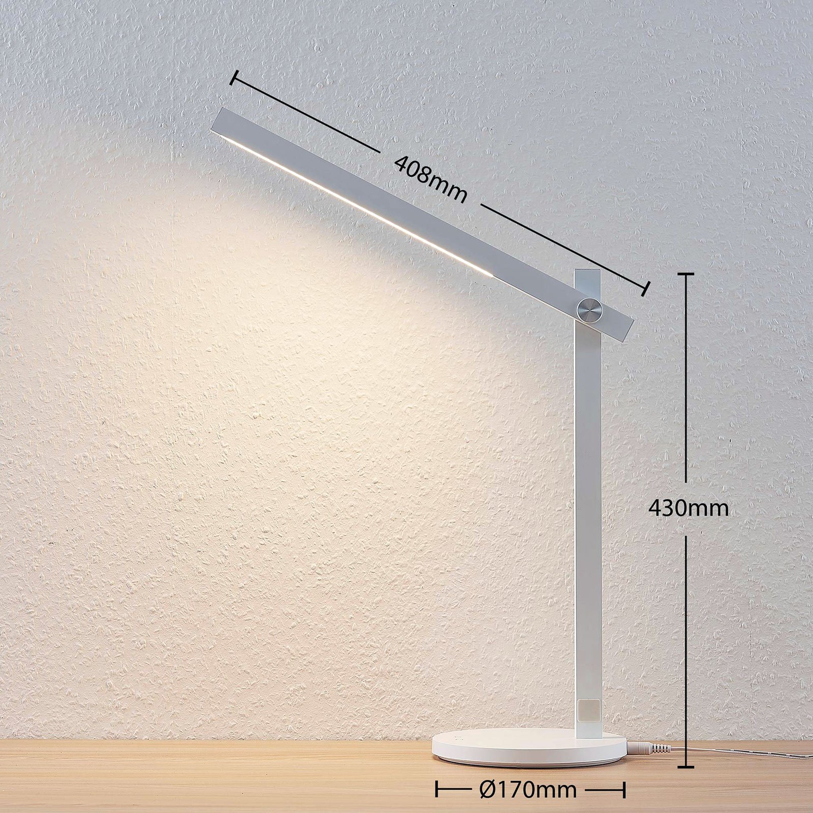 LED bureaulamp Loretta, langwerpig, wit