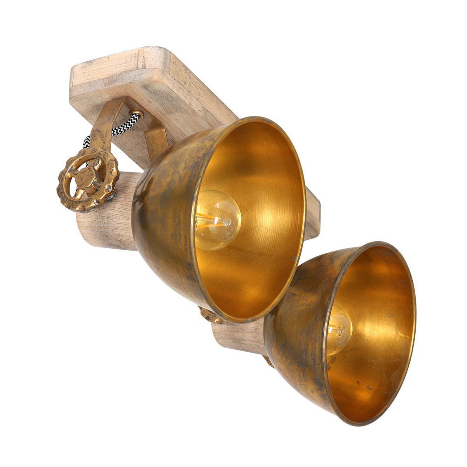 Ceiling spotlight Gearwood, bronze, 2-bulb, metal, wood, E27