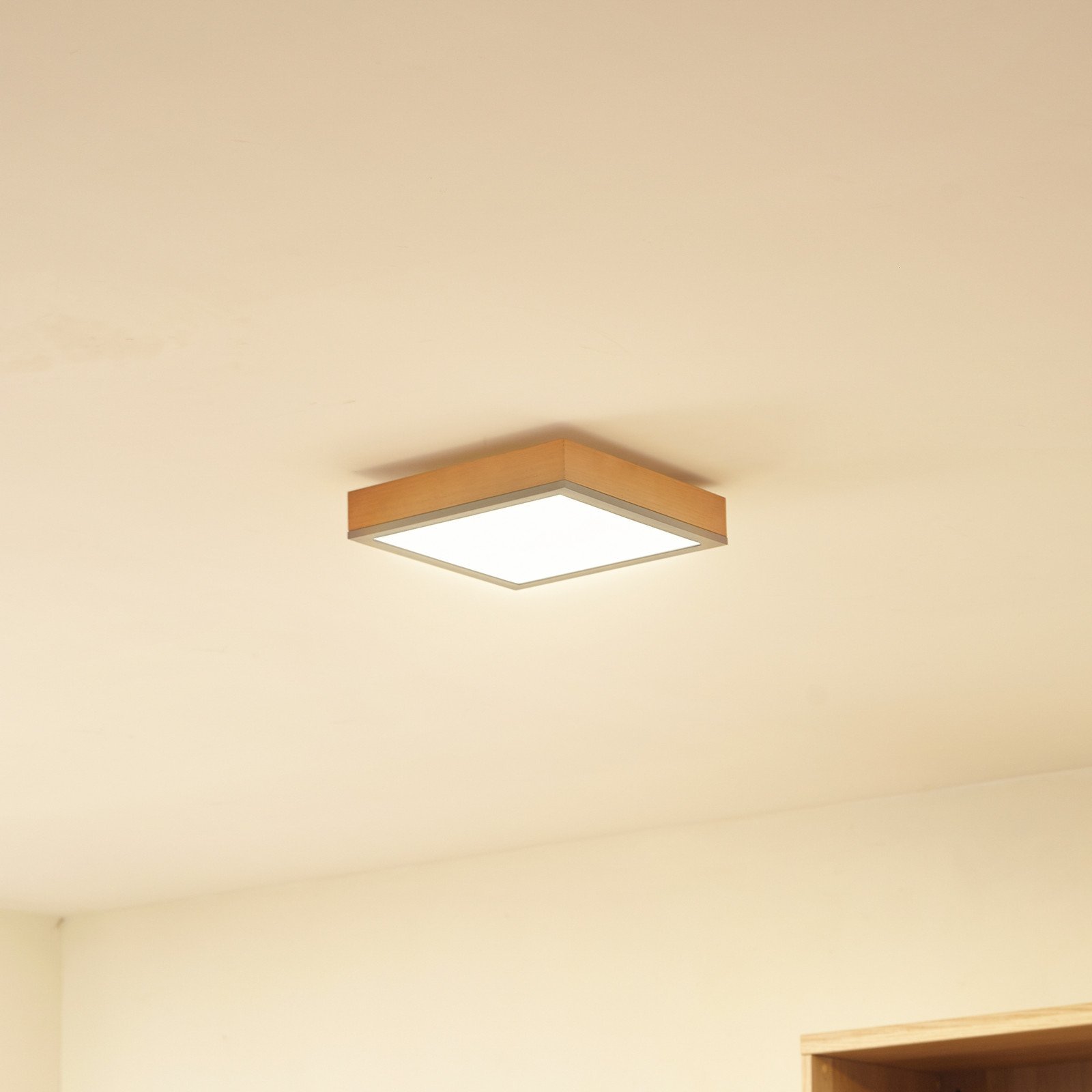 Lindby Laviona LED lampă de tavan pătrat 30 cm - Camera de zi / sufragerie - modern - gri grafit lemn deschis alb