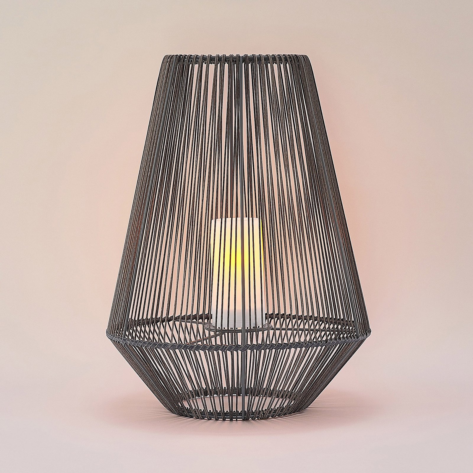 Lindby Kaati LED-Solar-Laterne, Rattanoptik, 37 cm
