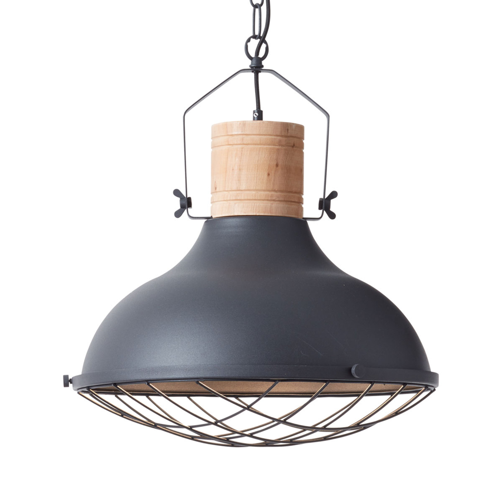 Brilliant Emma hanging light with a cage design, for Living / Dining Room, metal, wood, E27, 60 W, energy efficiency: A++