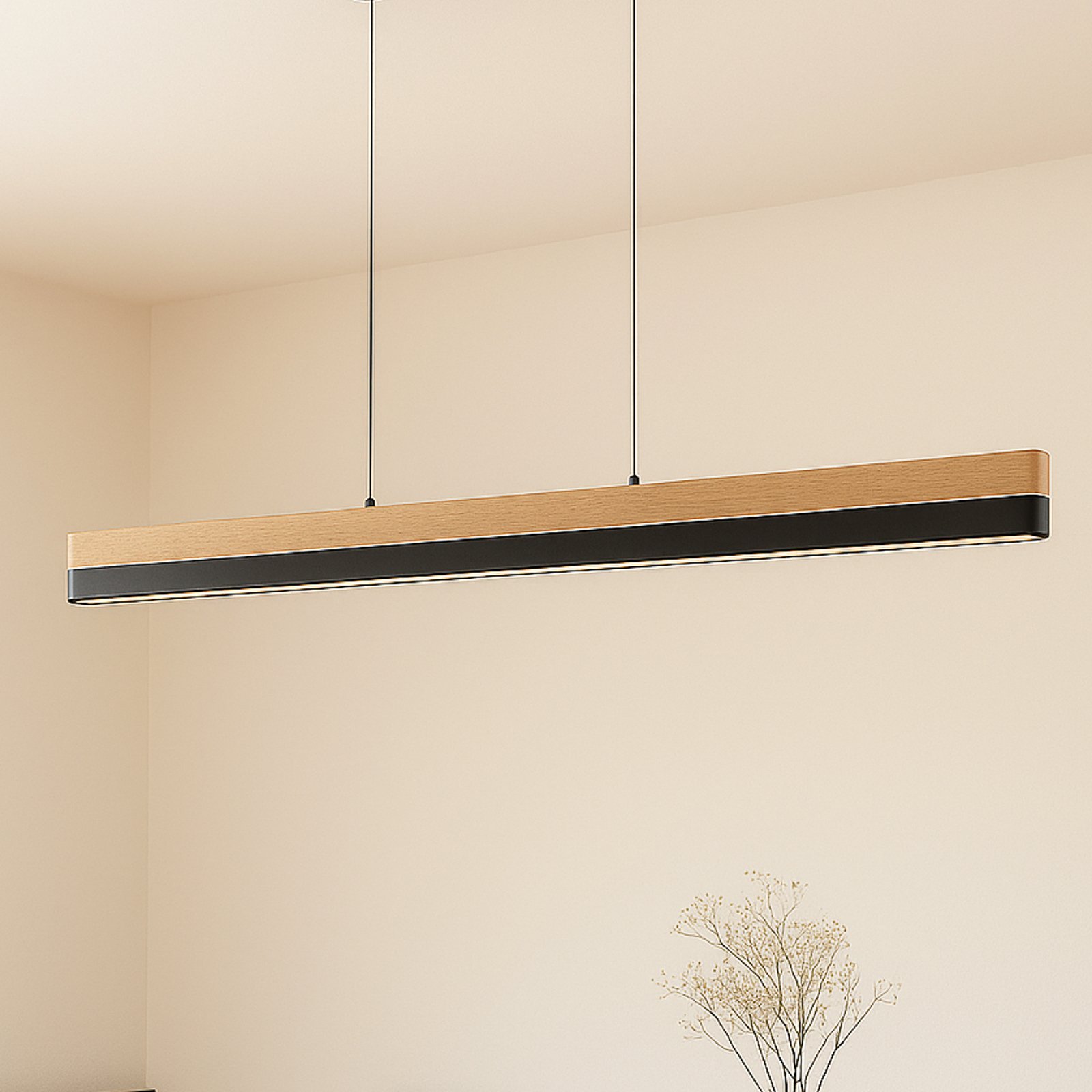 Lucande suspension LED Holven, bois, CCT, longueur 113 cm