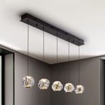 Zaria LED piekaramā lampa, 5 gaismas, melna, caurspīdīga, metāls, akrils