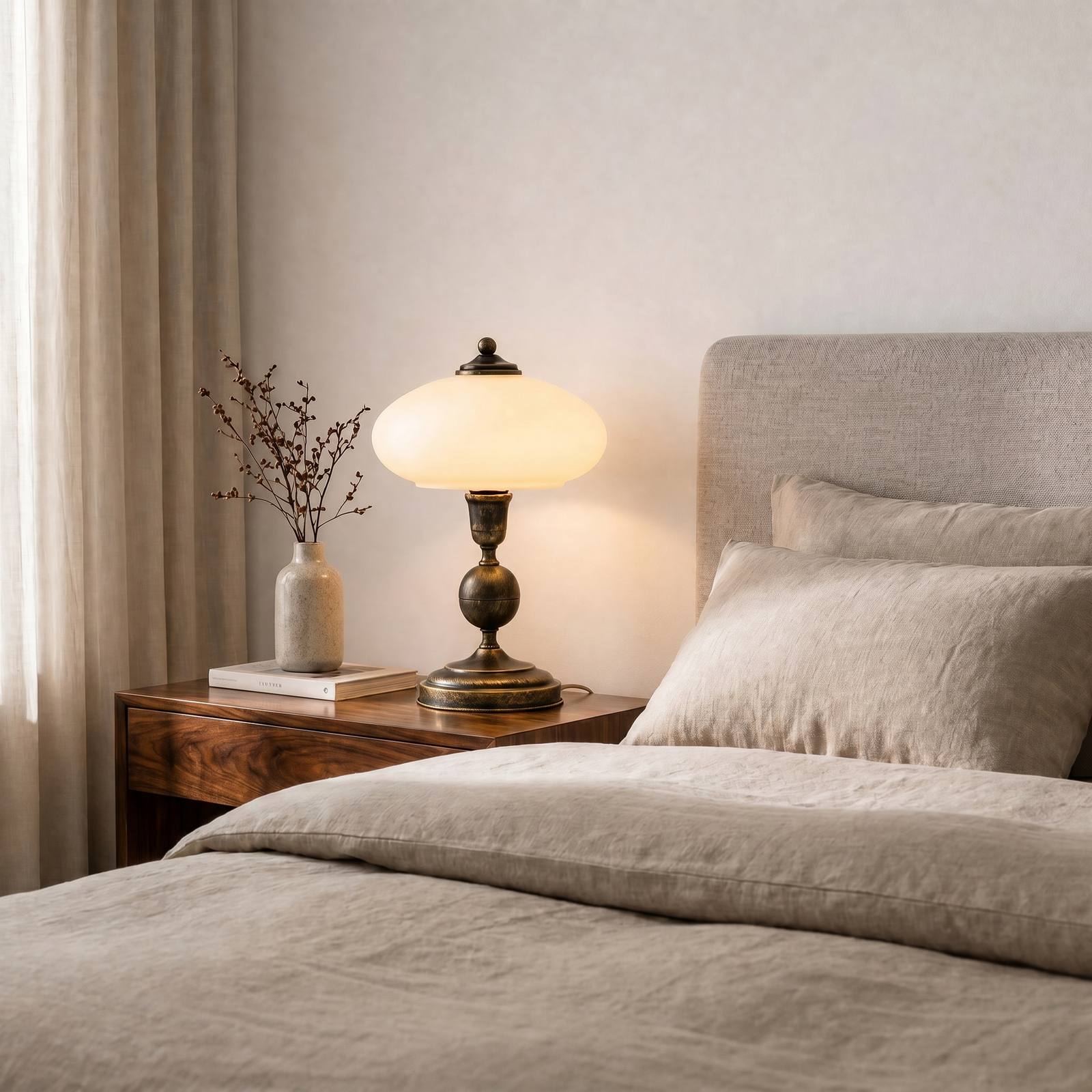 Tafellamp Bolero, zwart-goud, crème, staal, glas, E14 Tafellamp Bolero, zwart-goud, crème, staal, glas, E14