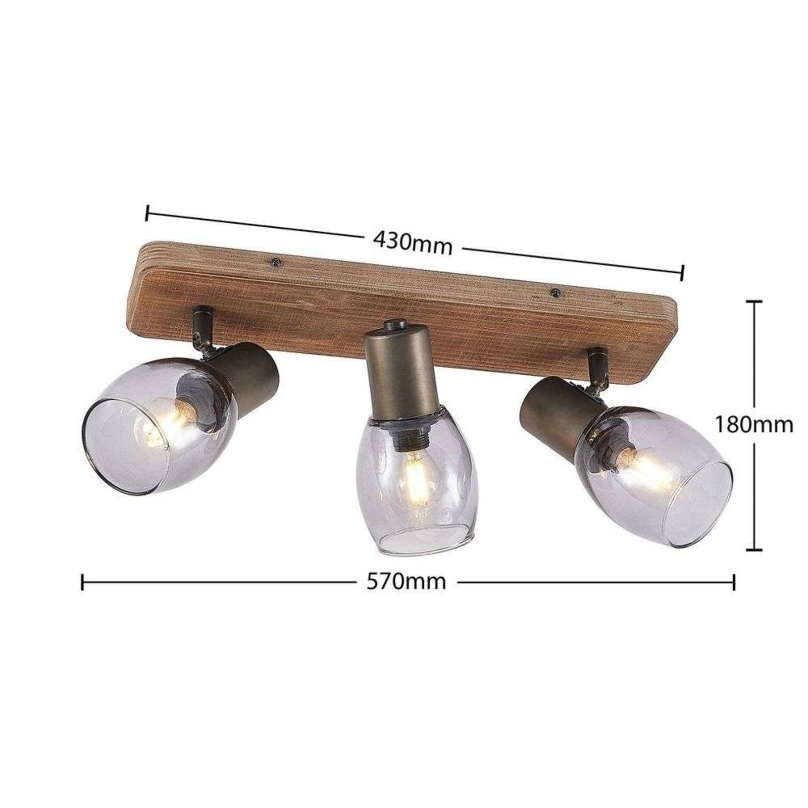 Ineska 3 Square Taklampe Smoke/Wood - Lindby