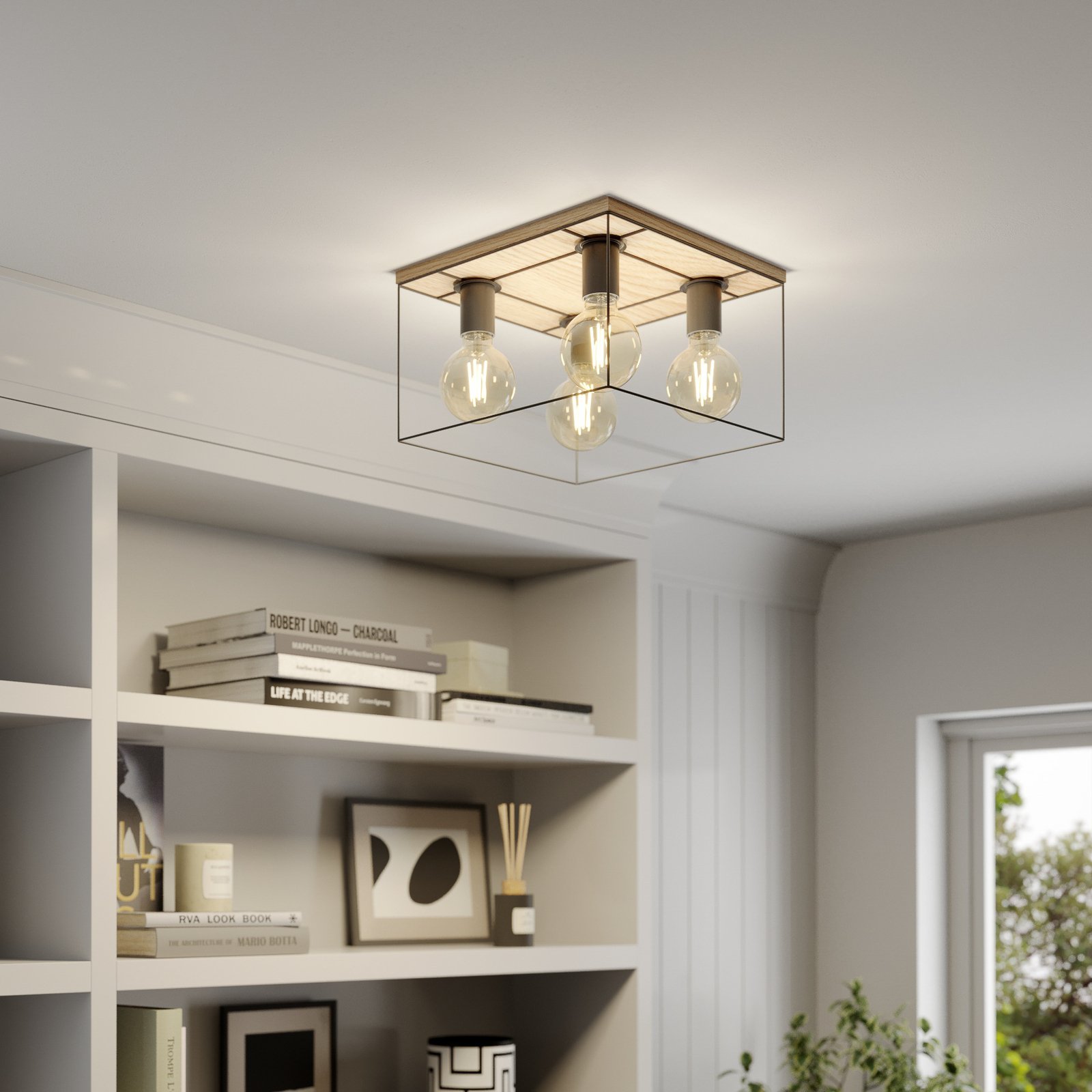 Envostar Gretter ceiling light, metal/oak, 4-bulb