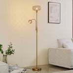 Lindby floor lamp Aliette, gold/amber, glass, reading light