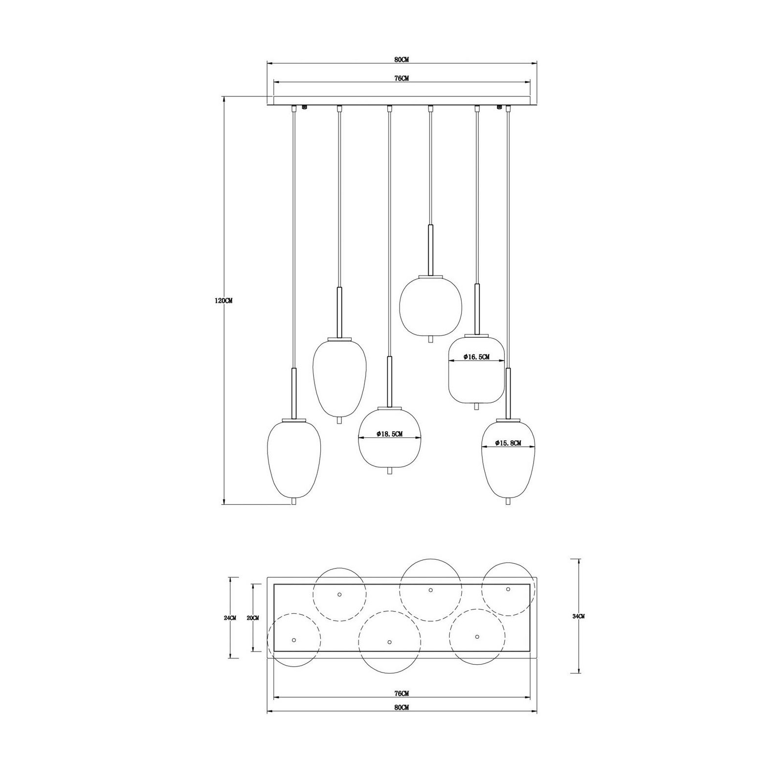 Globo Lampă suspendată Blacky negru/gri fumuriu lungime 80 cm 6 becuri. - Camera de zi / sufragerie - negru gri fumuriu-transparent - Sticlă