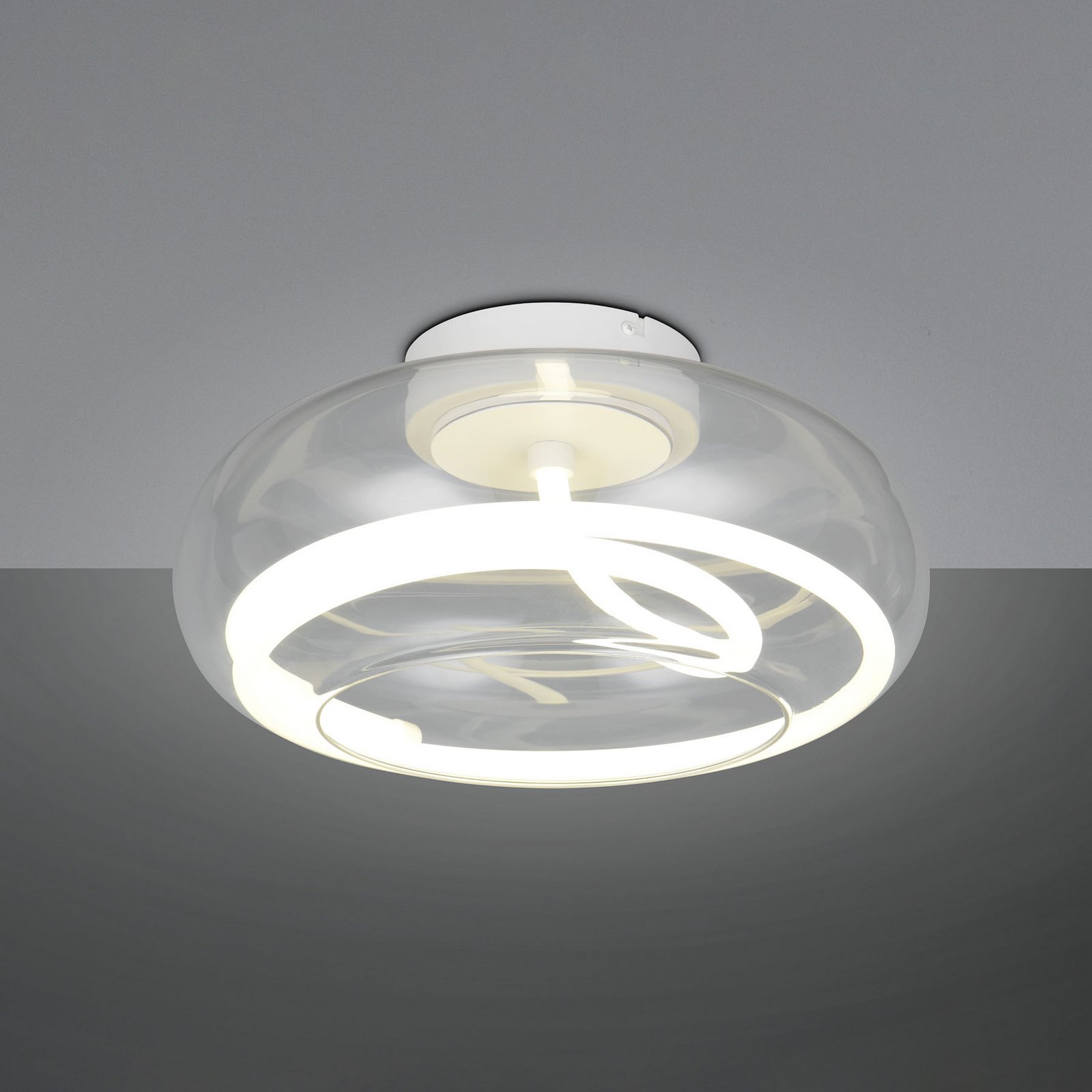 Lámpara LED de techo Tarsia, blanco mate, Ø 40 cm, cristal