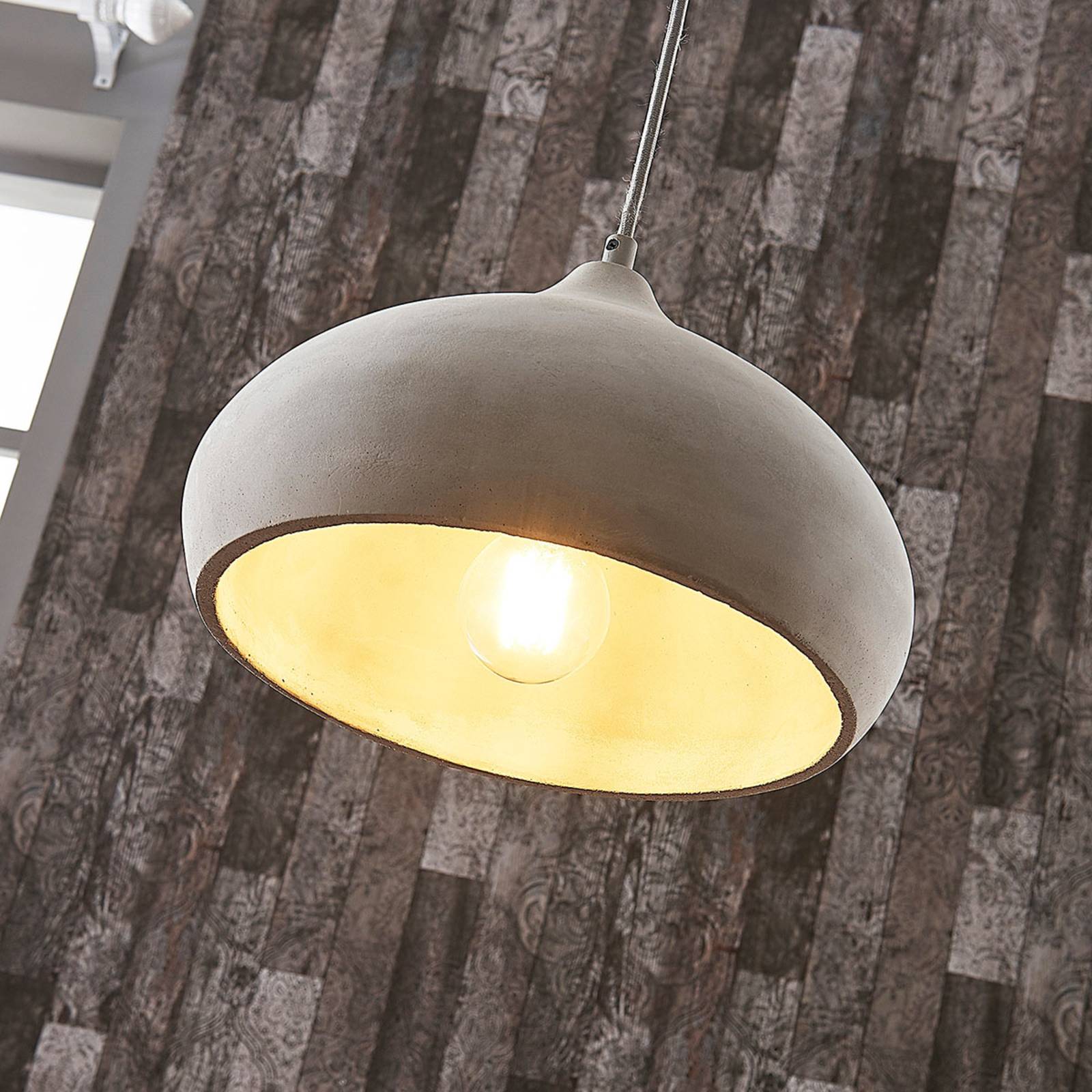 Lampa wisząca Lindby Morton, Ø 29 cm, szary, beton, E27