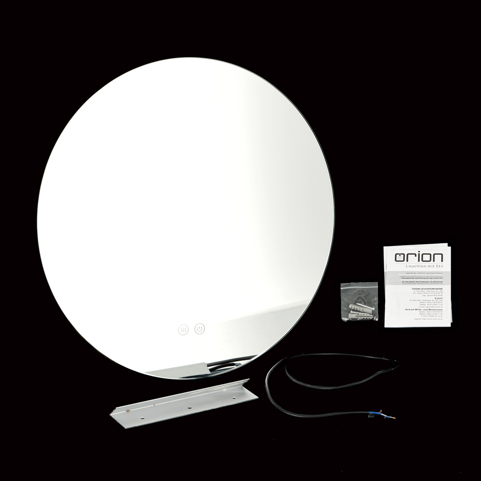 Miroir LED Focus, Ø 45 cm, CCT, antibuée, variateur tactile