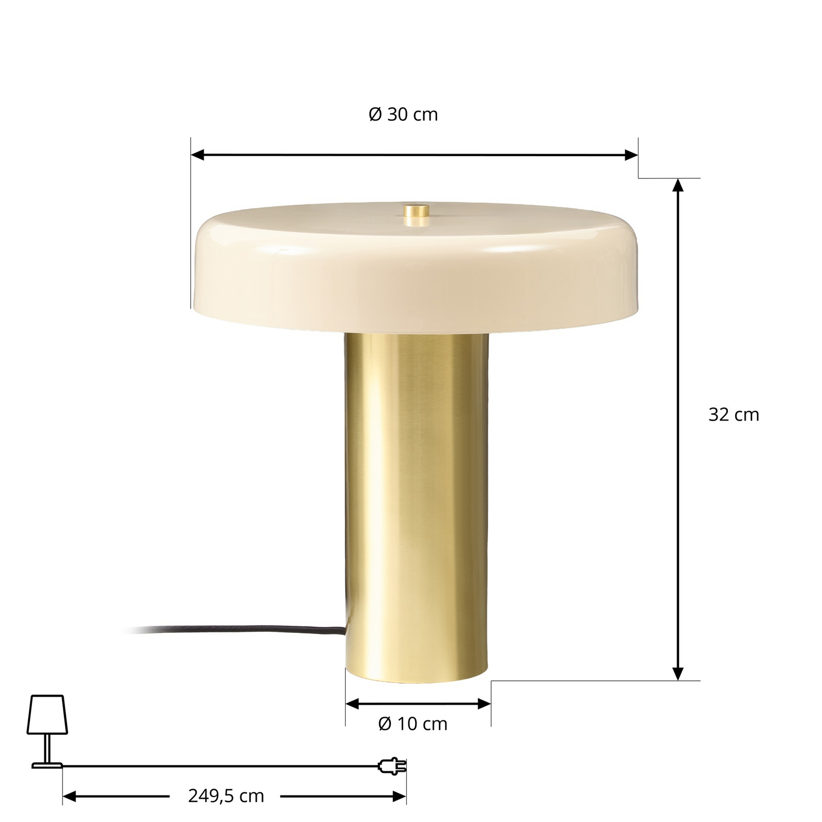Nola tafellamp Dionne, messing/beige, 33 cm, metaal, E14