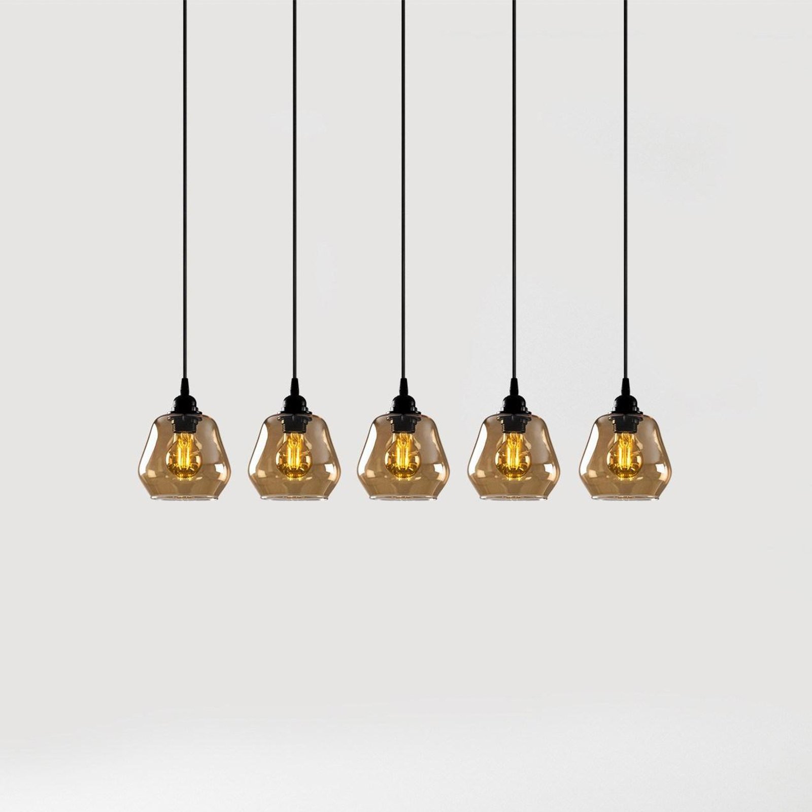 Hanging light Gold 033, gold-transparent glass, 5-bulb linear