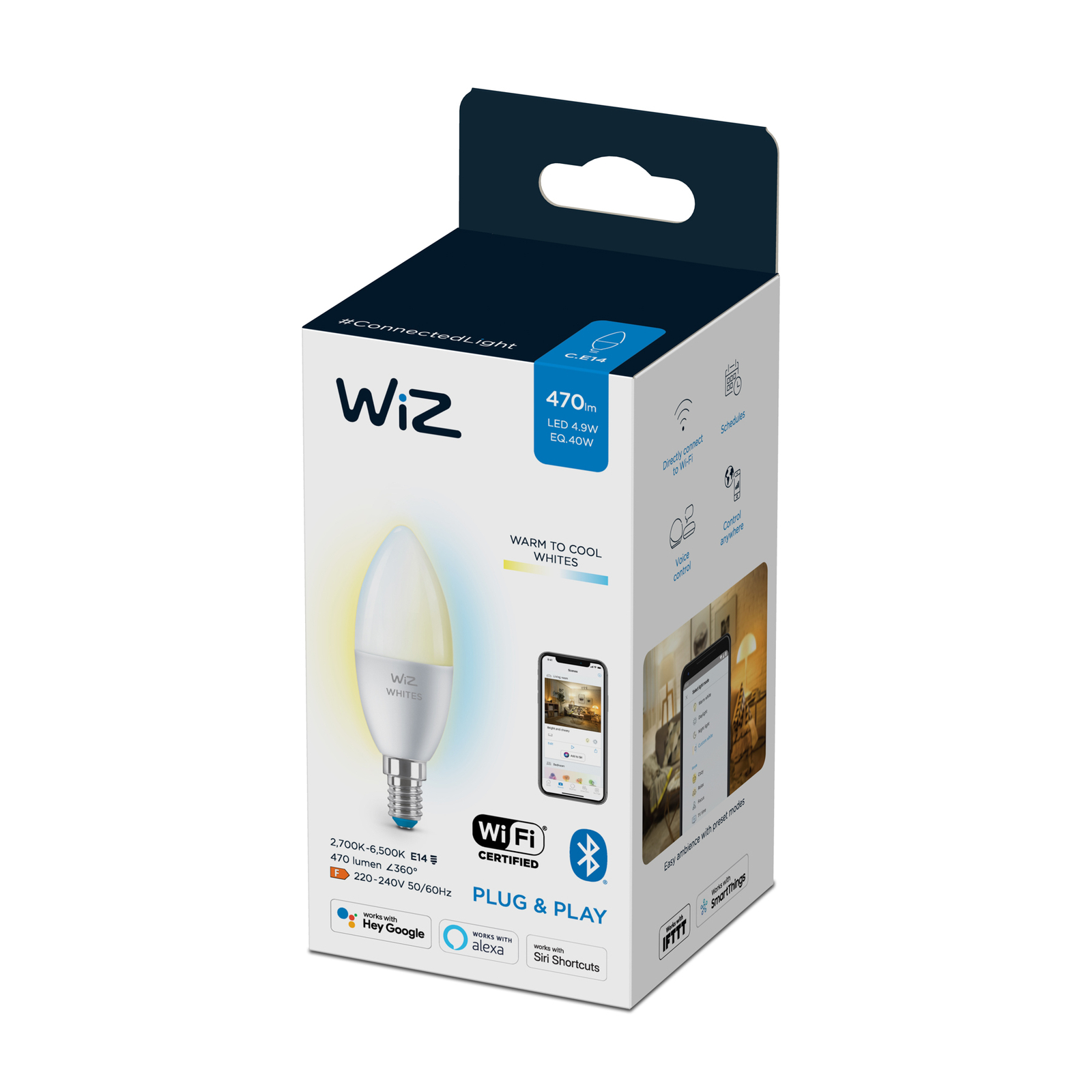 WiZ C37 LED-pære E14 4,9W mignon matt CCT