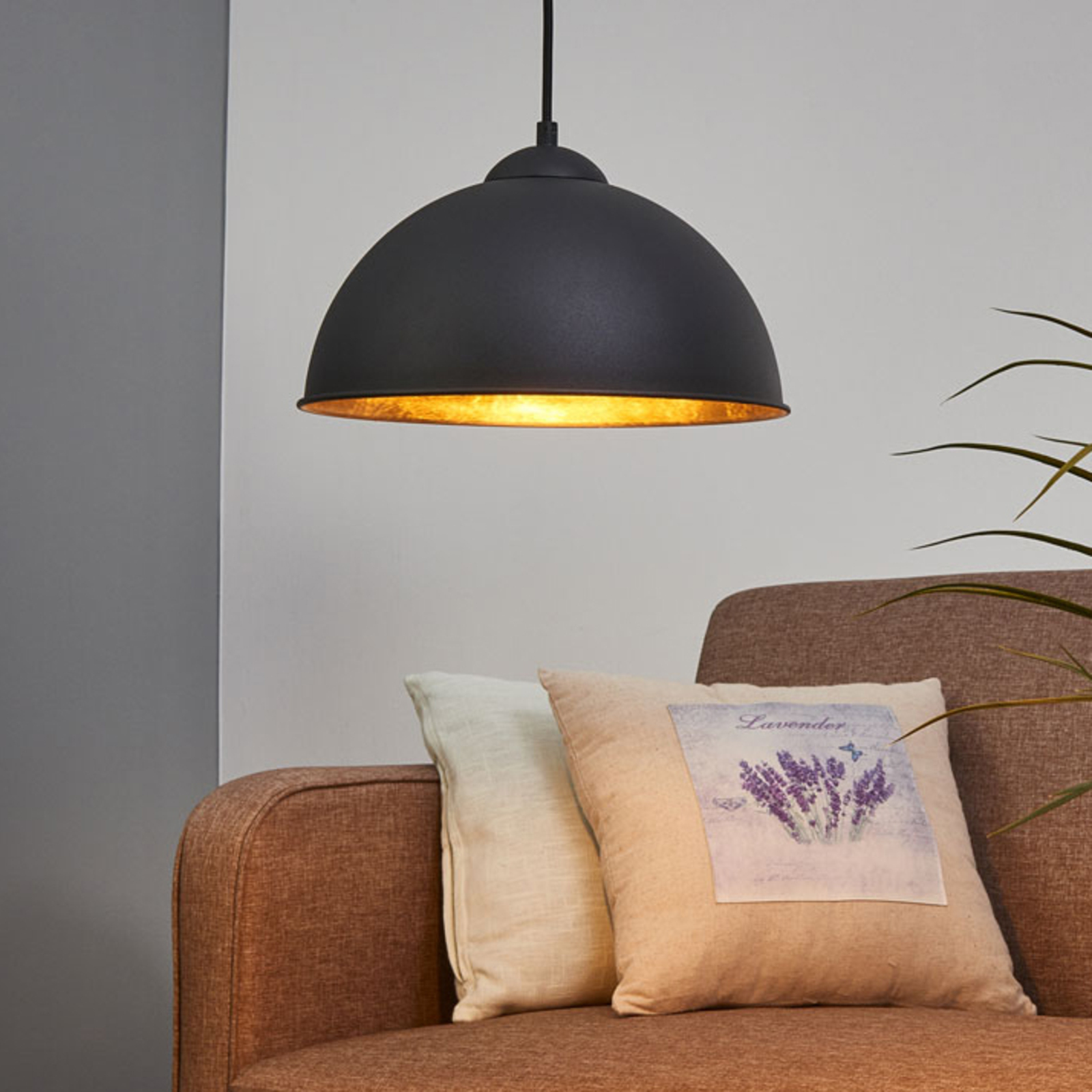 Reality Leuchten Black-gold Jimmy metal hanging light, for Living / Dining Room, Metal, E27, 60 W, energy efficiency: A++